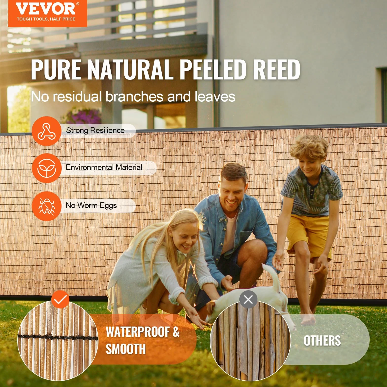 VEVOR Naturalne ogrodzenie trzcinowe 3x1 m Zasłona balkonowa Rolka ogrodzenia trzciny na zewnątrz Ekran do prywatności Ogród Patio Balkon