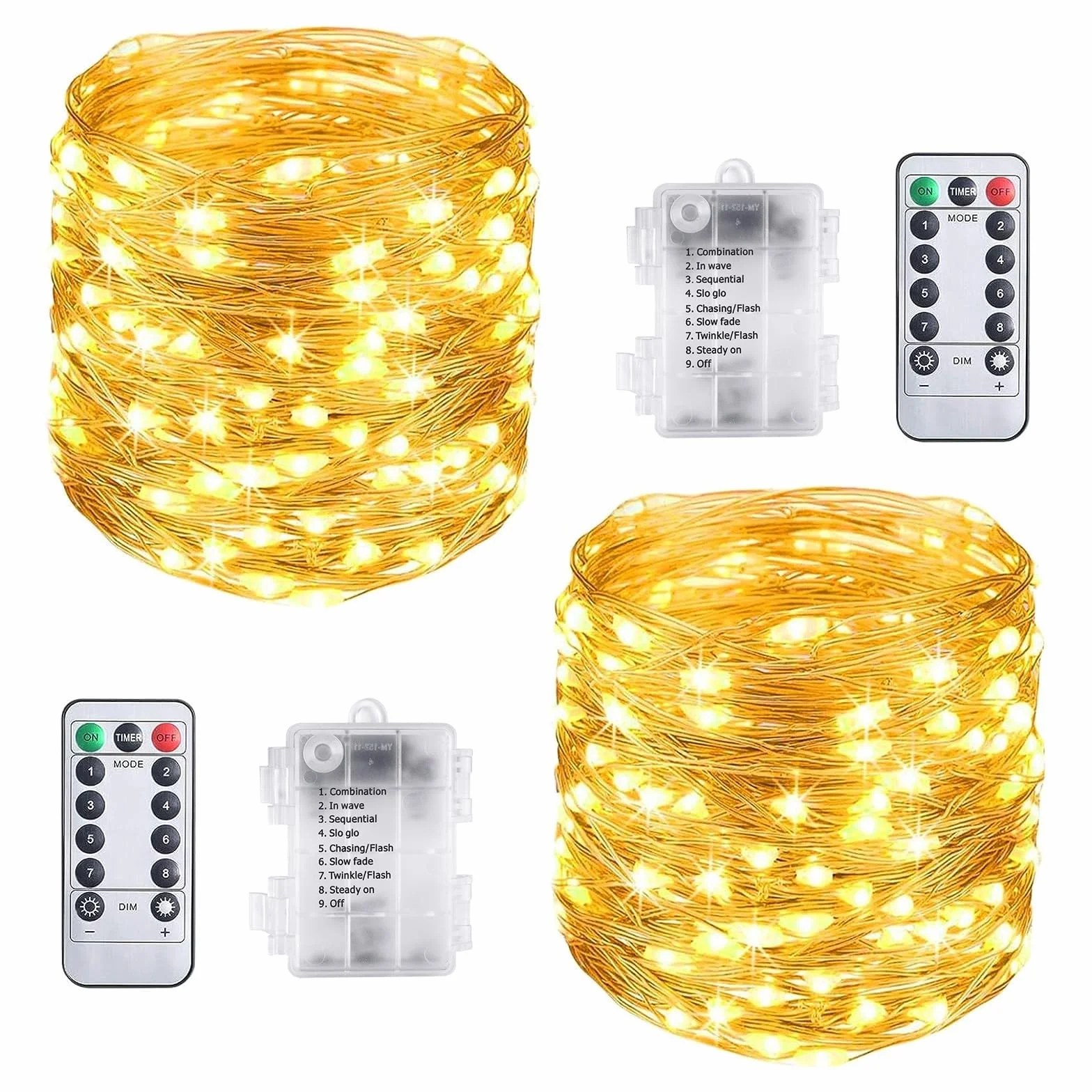 Vicloon łańcuch świetlny LED, drut miedziany, 2 szt., 10 m, 100 diod LED, łańcuch świetlny z pilotem zdalnego sterowania, nastrojowe światło, ciepła biel, wodoszczelny, do ogrodu, mieszkania, na święta Bożego Narodzenia, dekoracja