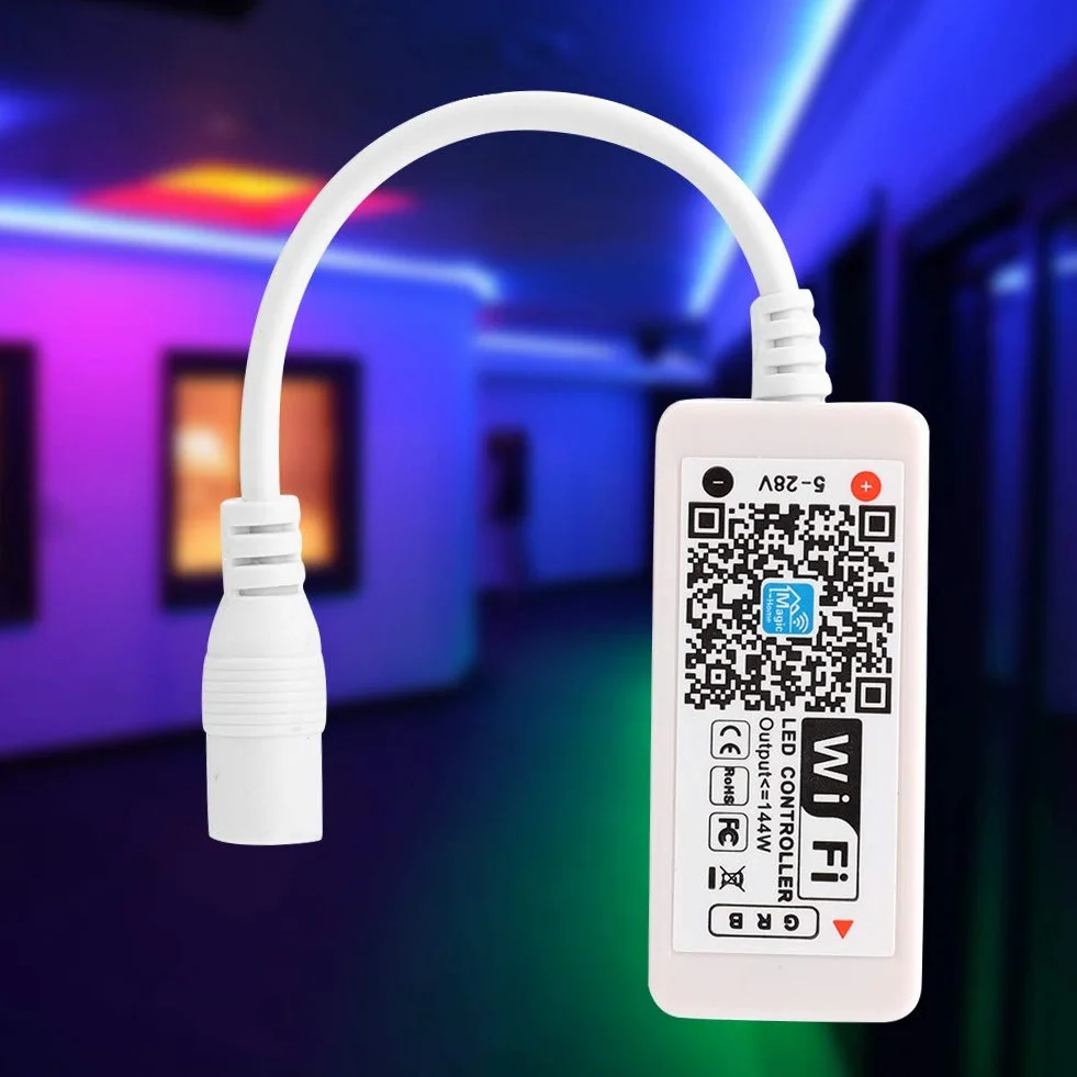 Kontroler LED WiFi, listwa świetlna RGB, sterowanie za pomocą aplikacji, zasięg 30 m, kompatybilny z systemem Android 4.3/iOS 7.0, inteligentne oświetlenie domu na imprezę, randkę, do kina domowego