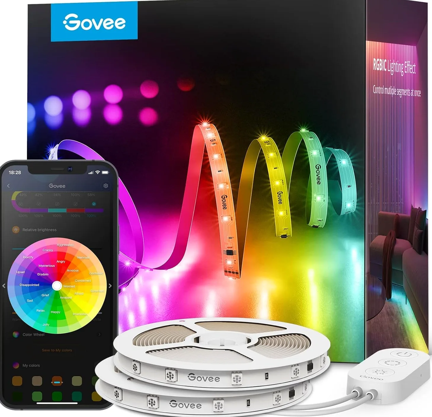 Govee LED Govee 30 m, inteligentna taśma LED RGBIC Fairy Lights Strip współpracująca z Alexa i Google Assistant,sterowanie za pomocą aplikacji, synchronizacja z muzyką,2 rolki po 15 m