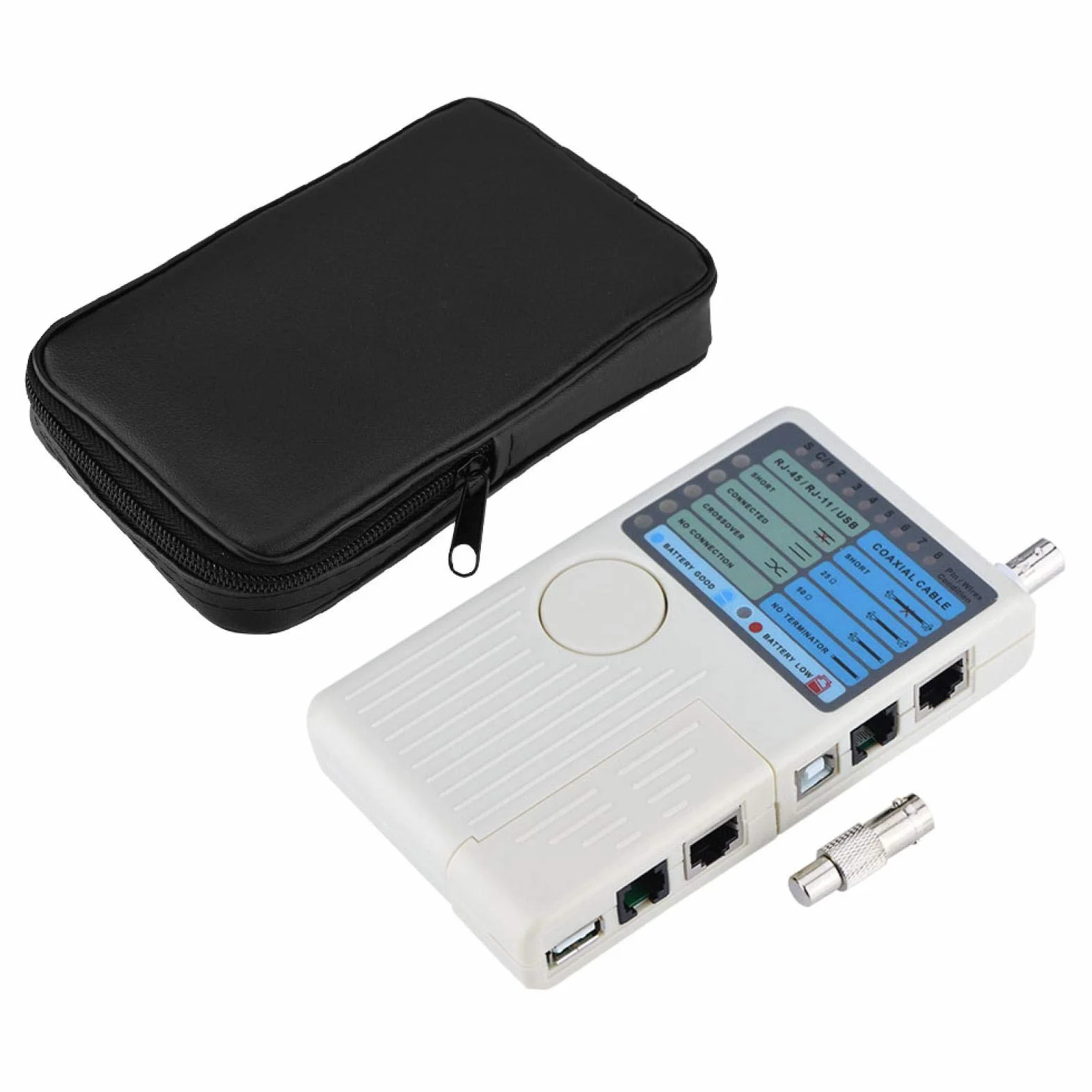 Optimal Shop Tester Kabli Sieciowych 4 w 1 Kabel LAN RJ45/RJ11/USB/BNC Tester Przewodów Cat5 Cat6, Narzędzie do Testowania Przewodów, Ergonomiczna, Przenośna Konstrukcja Podręczna