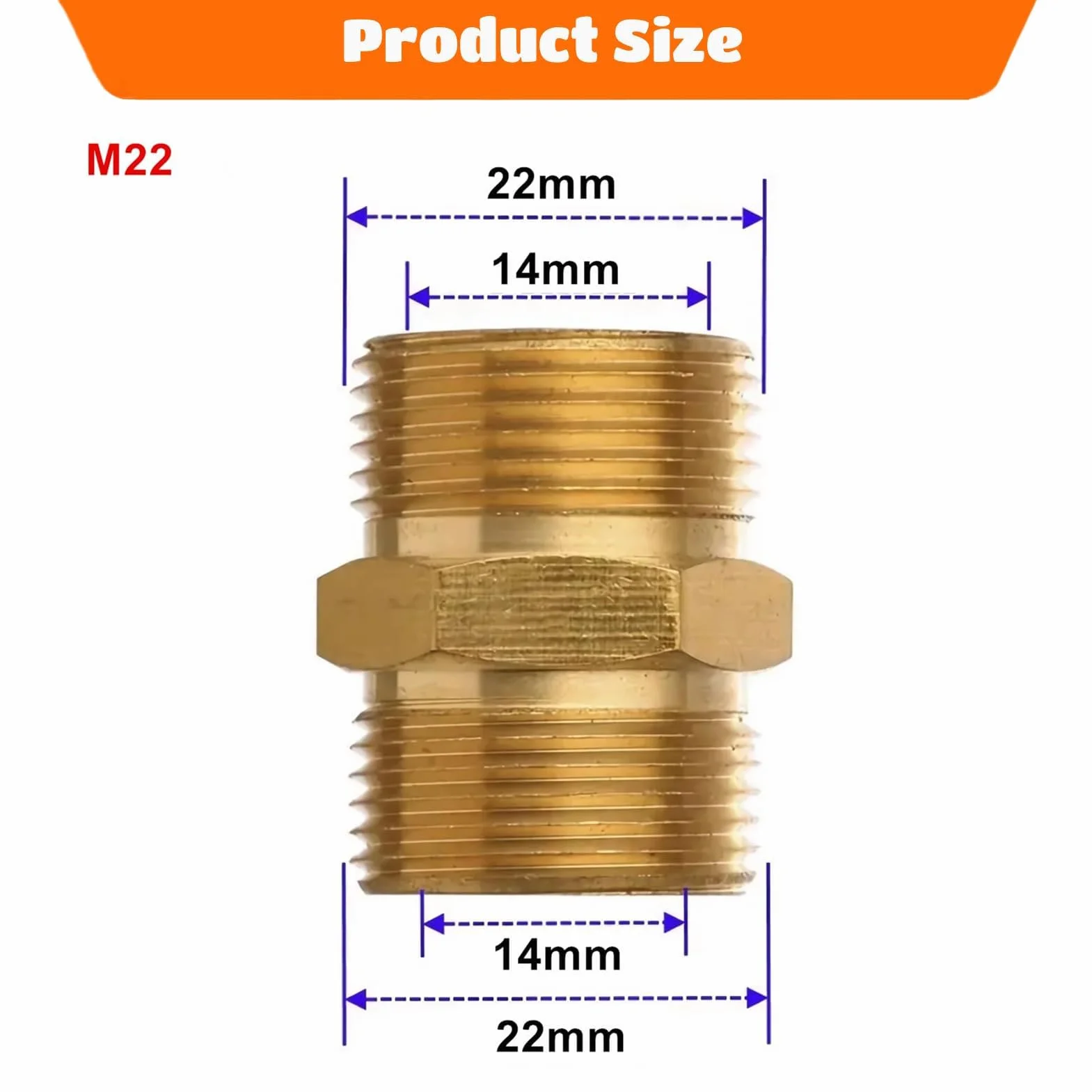 Adapter Wysokociśnieniowy M22 Gwint Męski 14mm Myjka Ciśnieniowa Przedłużający Węża