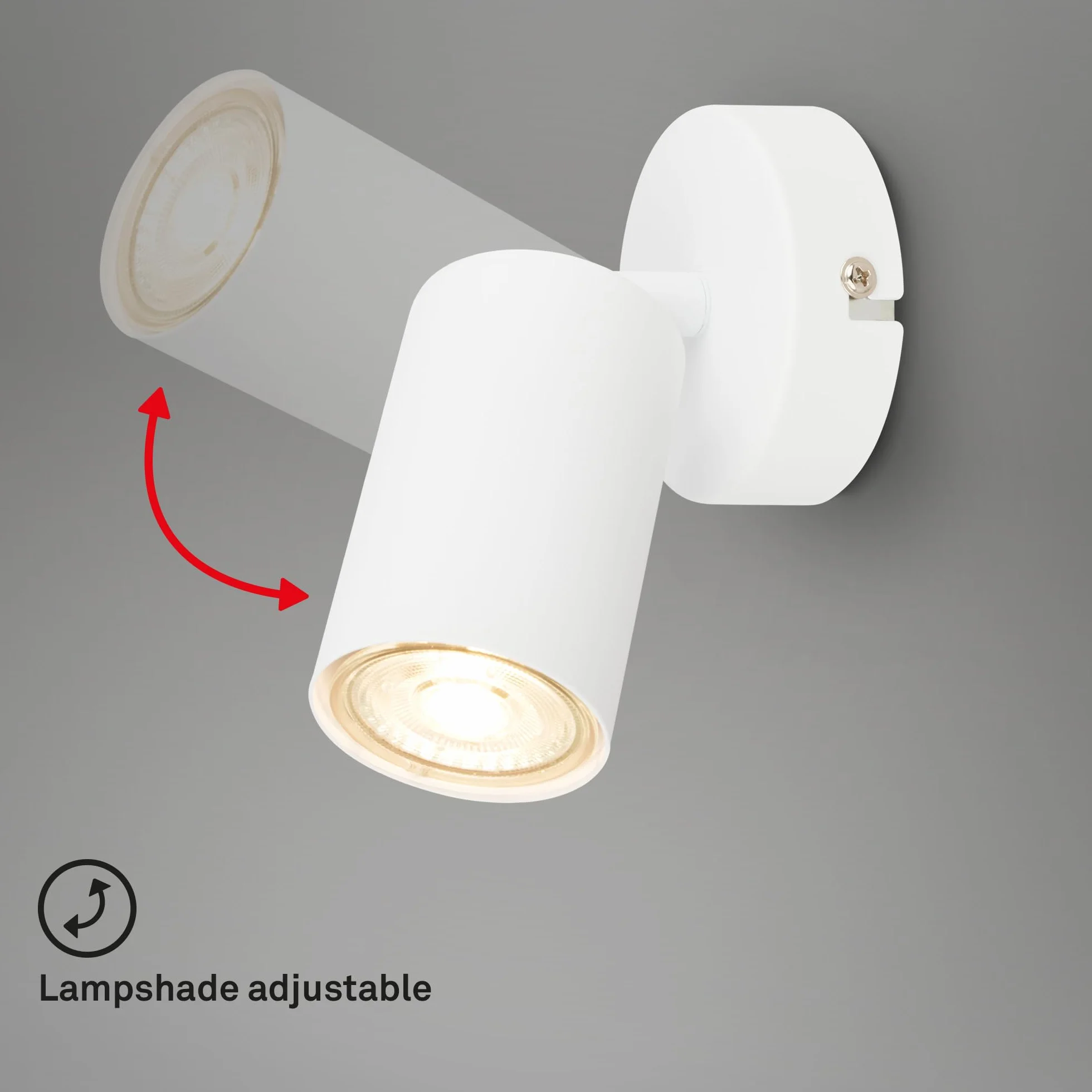 BRILONER - Wewnętrzna lampa ścienna GU10, maks. 9W, kinkiet do sypialni, kuchni, przedpokoju, salonu, obrotowa, 9,5x9,5x18 cm, biała – prosta i elegancka forma