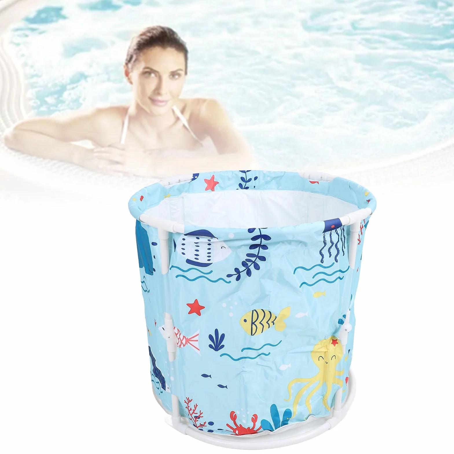 Przenośna Składana Wanna, Japońska Wanna z poduszką, Składana Wanna SPA dla Dorosłych Chłopcy Dziewczęta, Kąpiel z Gorącym Lodem na Zewnątrz/wewnątrz (BLUE)