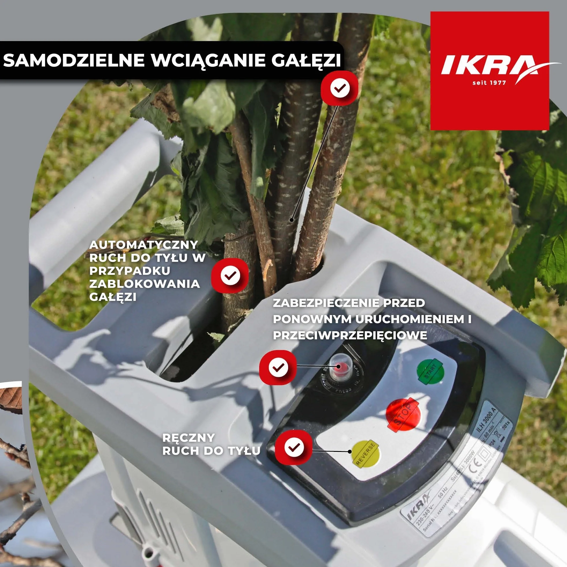 IKRA rozdrabniacz ogrodowy walcowy elektryczny ILH 3000 A 3000 W 44 mm