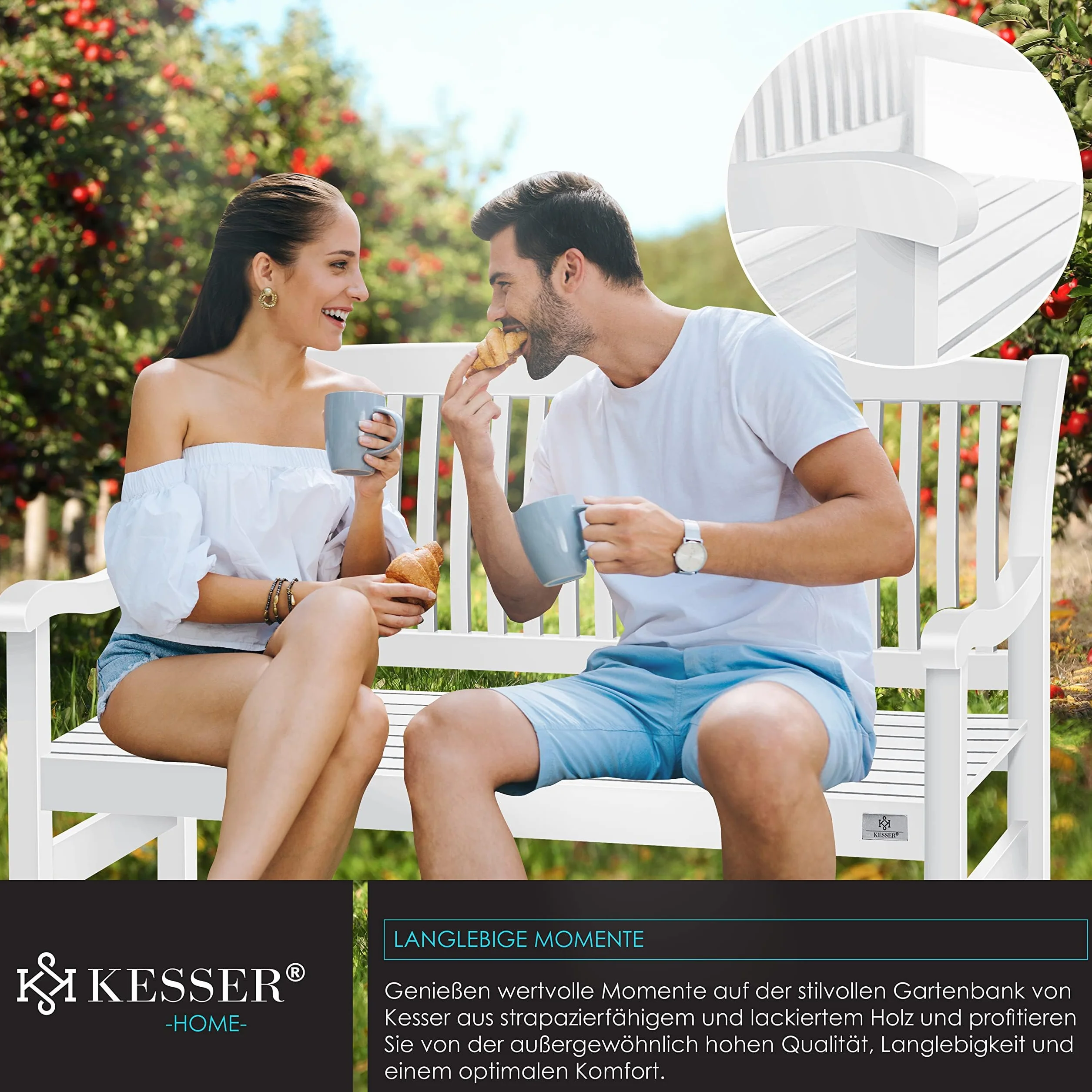 KESSER® Ławka ogrodowa z drewna odpornego na warunki atmosferyczne 125 cm, ławka ogrodowa 2-3 osobowa, ławka do siedzenia na zewnątrz, ławka balkonowa z litego drewna, ławka parkowa o ładowności 320