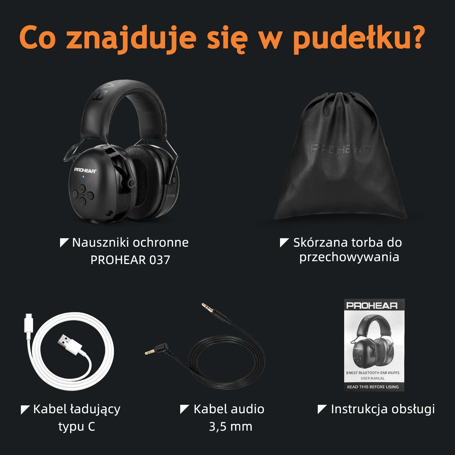 (Wersja uaktualniona) PROHEAR 037 Zestaw słuchawkowy Bluetooth 5.0 do ochrony słuchu z wbudowanym mikrofonem i funkcją redukcji szumów, odpowiedni do pracy i rozrywki, SNR 30dB-czarny