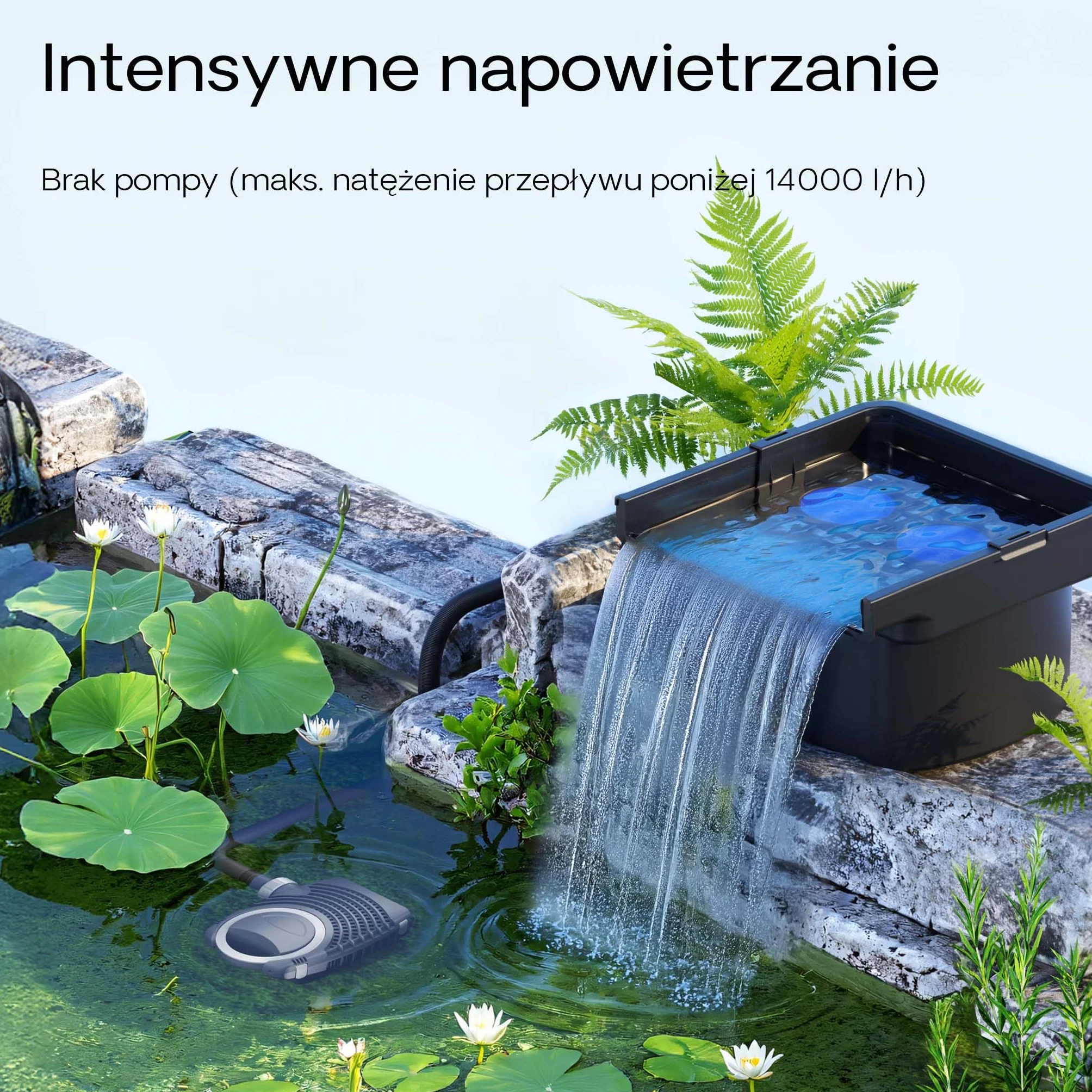 SunSun CWF-400 Filtr kaskadowy 14000 l/h do oczka wodnego i stawu z funkcją wodospadu ogrodowego 400 mm, kaskada ze zintegrowaną biologiczną filtracją