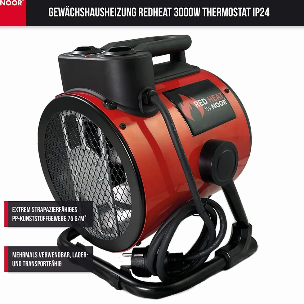 NOOR Ogrzewanie szklarniowe Red Heat 3000 W IP24 do 30 m² z czujnikiem mrozu