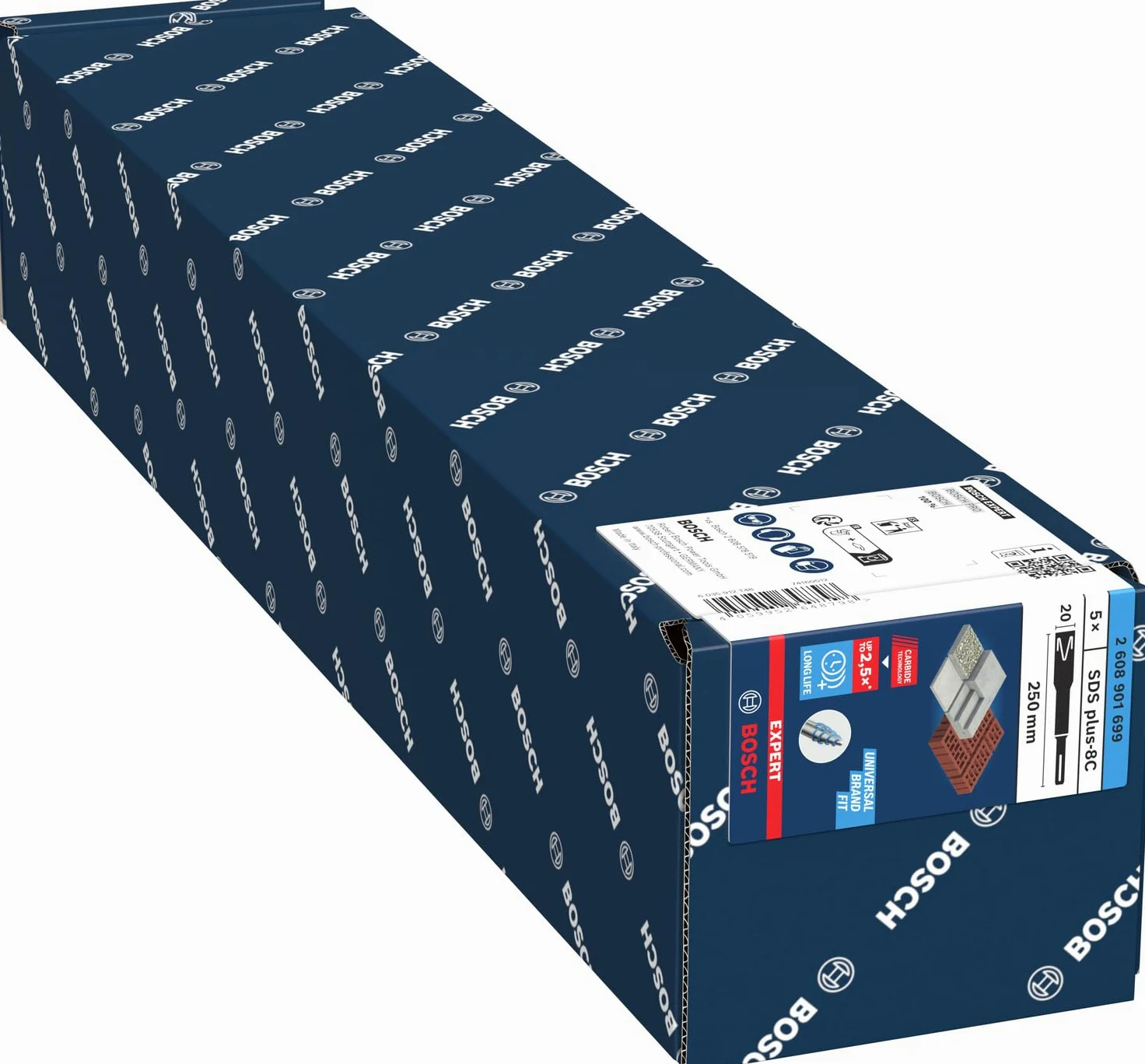 Bosch 5x Dłuto płaskie EXPERT SDS plus-8C (do Beton, Cegła, Długość 250 mm, Professional Akcesoria Młot udarowo-obrotowy)