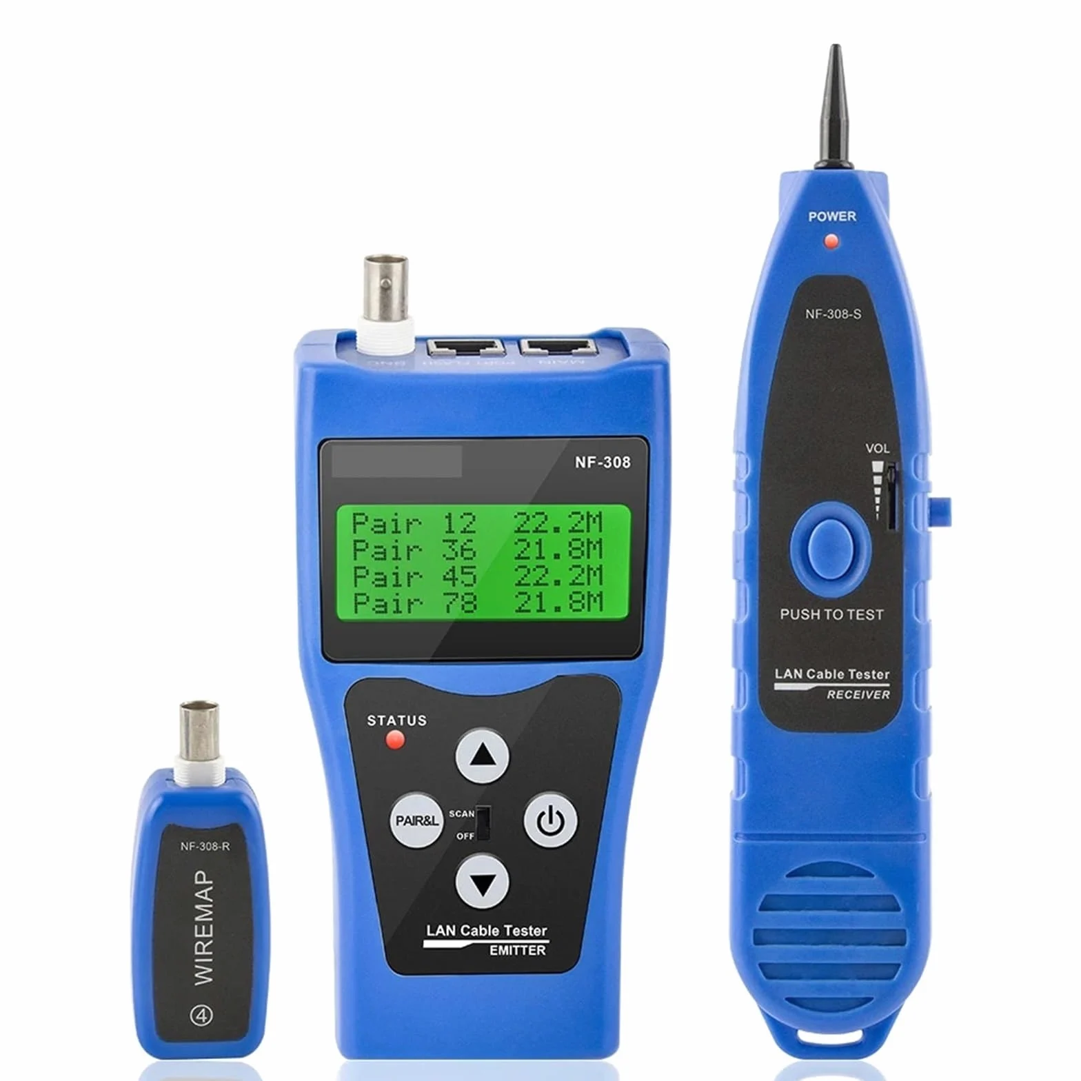Tester Kabli Sieciowych, Tester kabli sieciowych LAN Pomiar długości kabli Test ciągłości przewodów Lokalizator kabli BNC RJ45 RJ11 Lokalizator kabli Ethernet
