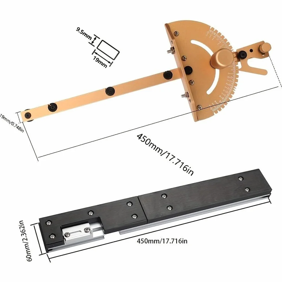 Precyzyjny miernik ukośny ze skalą laserową – aluminiowy router do piły stołowej narzędzie DIY do dokładnych cięć – niezbędna linijka pomiarowa do obróbki drewna