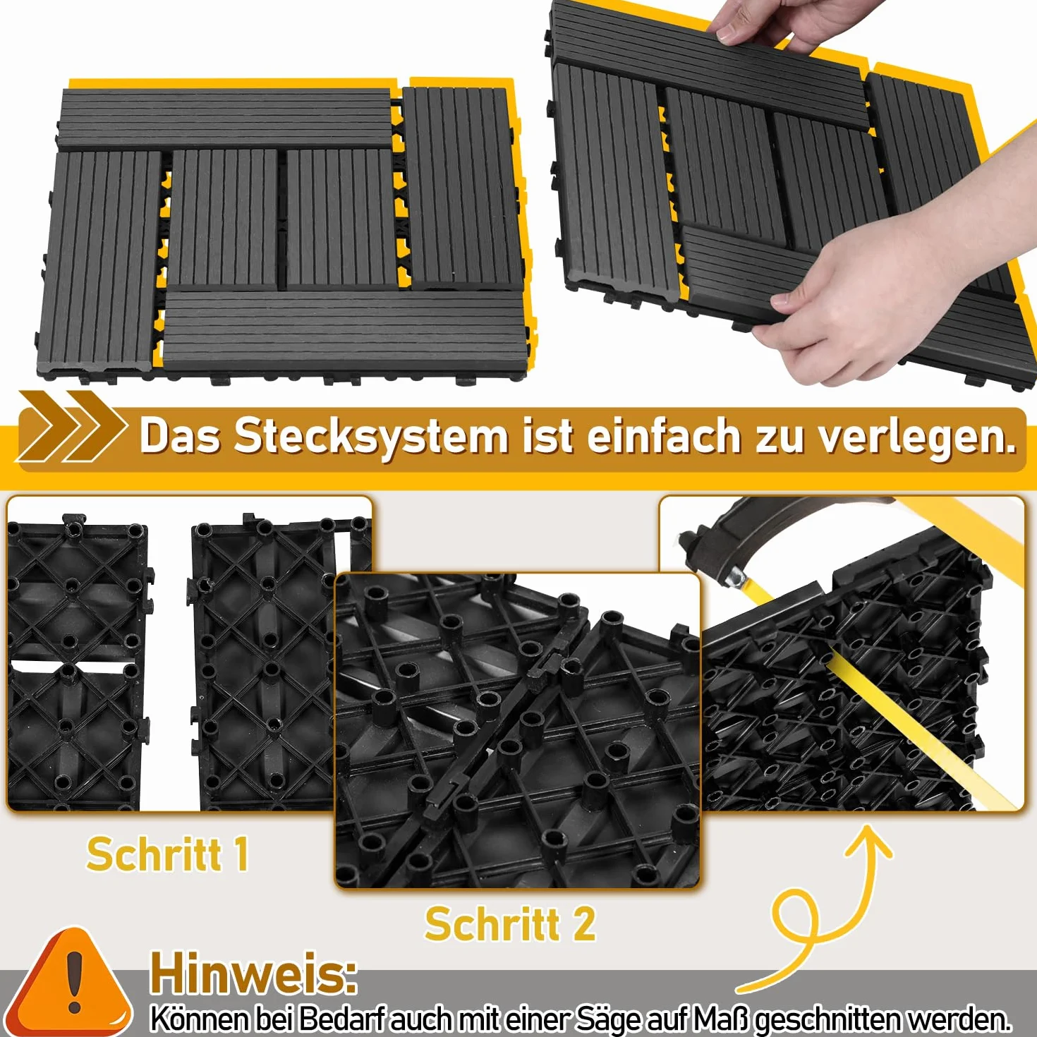 Randaco Płytki tarasowe WPC, 30 x 30 cm, zestaw 22 sztuk na 2 m², płytka balkonowe, system zatrzaskowy, wykładzina podłogowa na balkon i taras, deski tarasowe, odporne na warunki