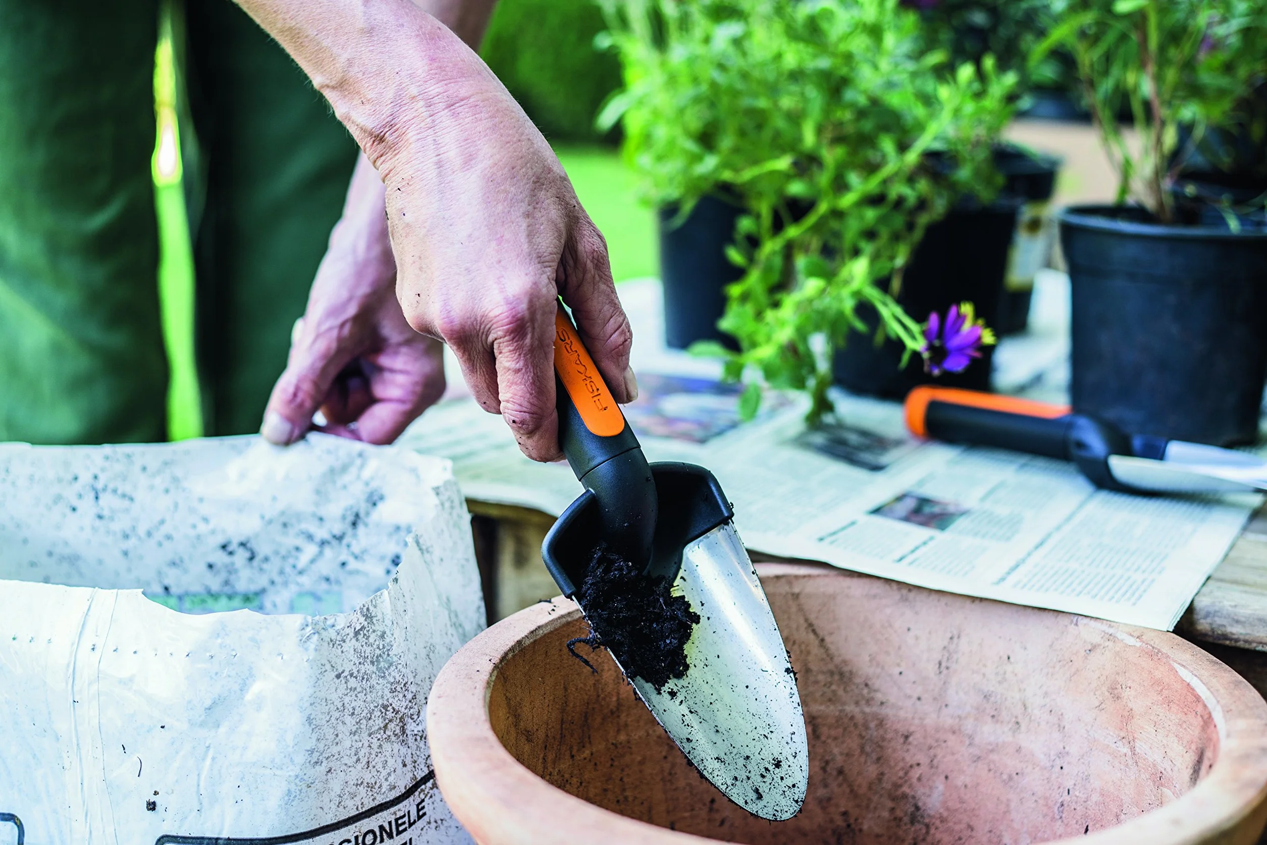 Fiskars Premium Planters Łopatka, Srebrny, 37.5 x 8.7 x 5.7 cm