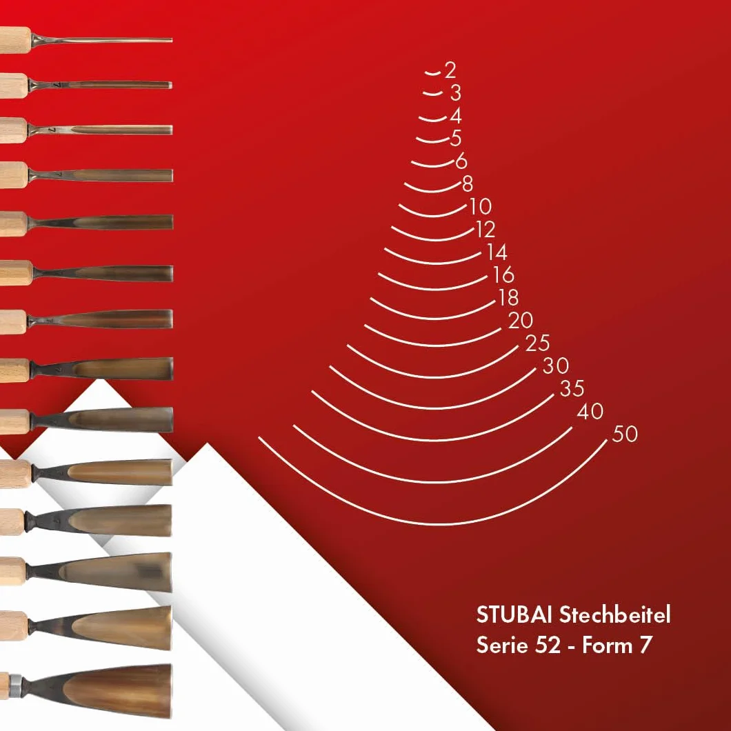 Stubai 520750 Typ 7 Dłuto do rzeźbienia w drewnie z drewnianym uchwytem, złoty/beżowy, 50 mm