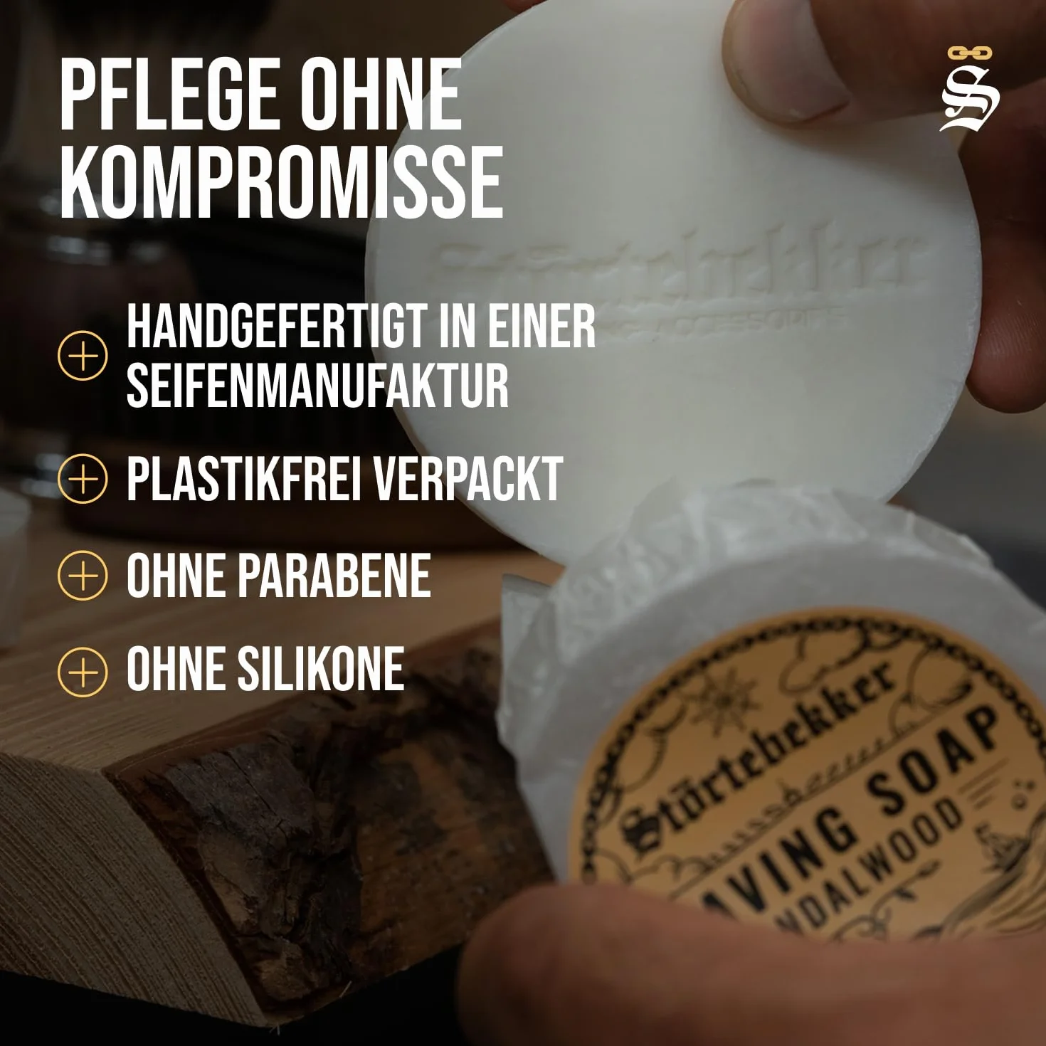 Störtebekker Premium mydło do golenia drzewo sandałowe 70 g – ręcznie wykonane – idealne do golenia z maszynką i brzytwą – wegańskie