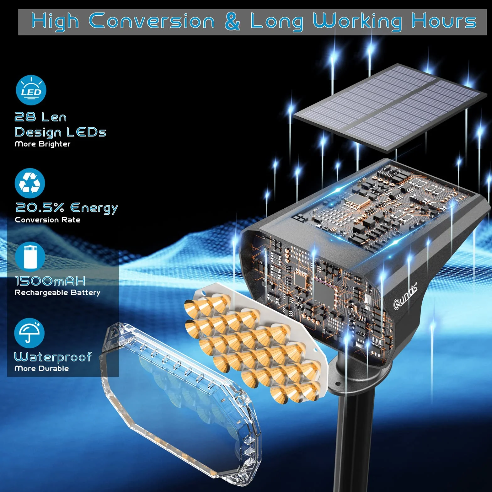 Quntis 4 szt. zewnętrzne lampy solarne LED IP65 wodoodporne, reflektor słoneczny na zewnątrz, lampa oświetlająca ścieżkę do ogrodu Podjazd Garaż Taras Podwórko, mocny reflektor słoneczny