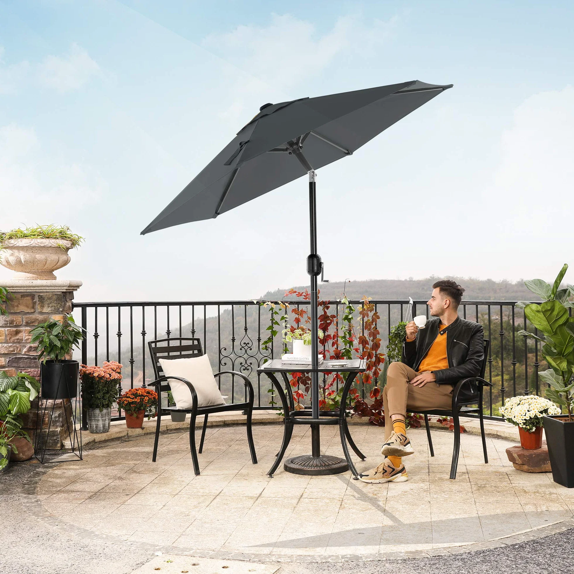 SONGMICS Parasol ogrodowy 2,1 m UPF 50+ nachylenie 30° uchwyt korbowy