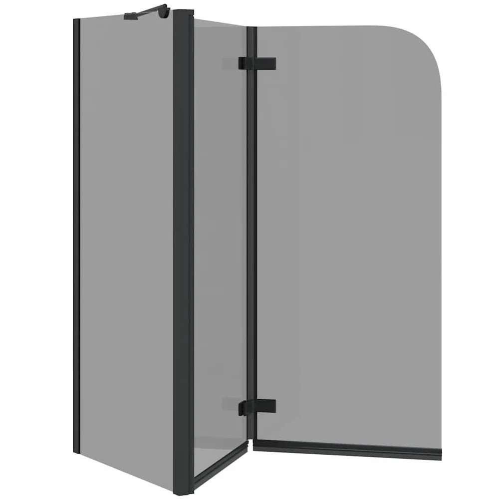 Parasol łazienkowy czarny ze szkła bezpiecznego i aluminium 6 mm, 120 x 68 x 130 cm, regulowana szerokość, obrotowy, składany, do wanny, wnęki, ochrony przed pryskaniem i łazienki