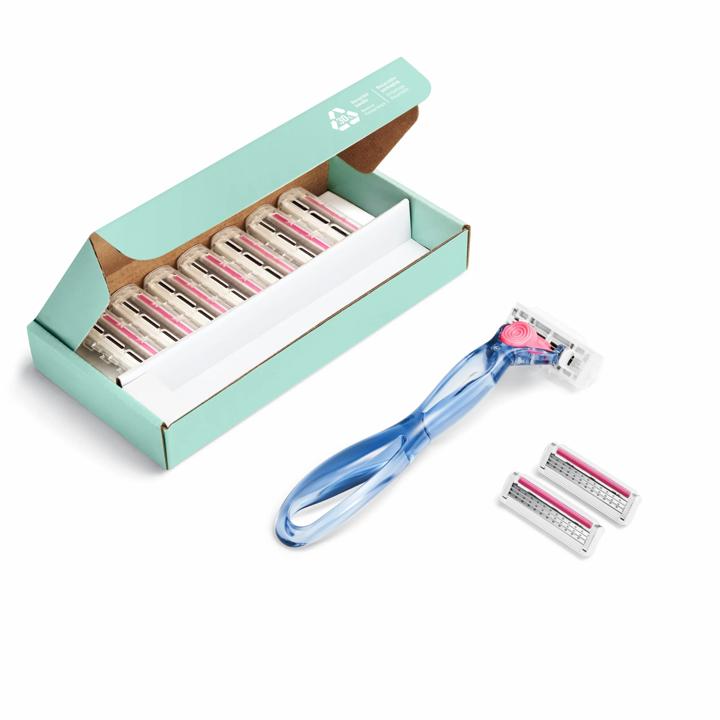 Bic Click 3 Soleil Sensitive maszynka do golenia do wielokrotnego napełniania, 30% plastikowy uchwyt z recyklingu, 10 wkładów z 3 ostrzami, pasek smarujący - zestaw 1+10 sztuk