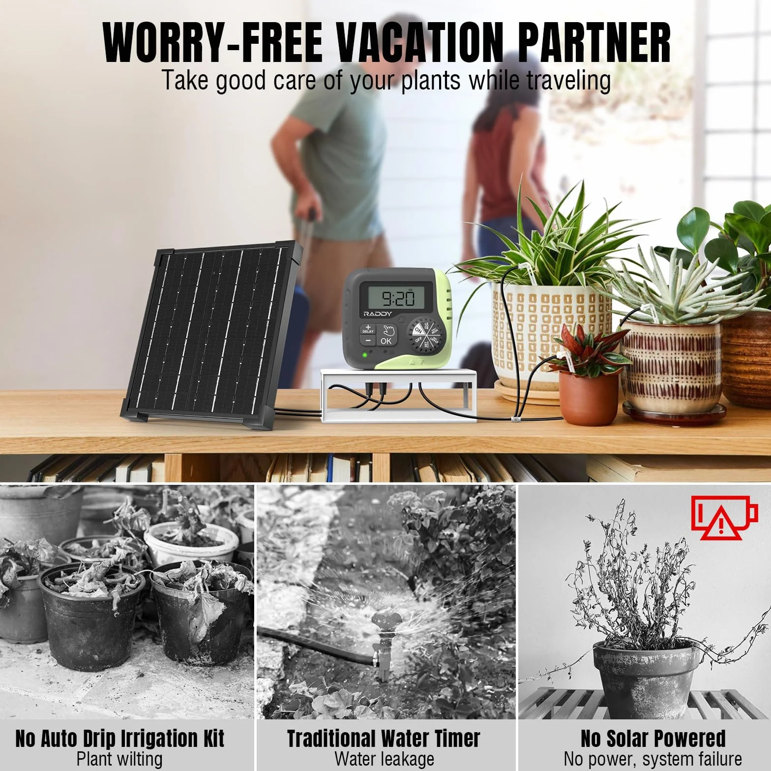 Raddy WS-1 Zestaw do nawadniania kropelkowego 5 W zasilany energią słoneczną automatyczny system nawadniania zegar wodny DIY