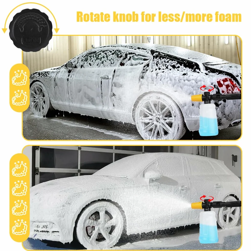 HOTUT Śnieżna lanca do myjki wysokociśnieniowej, 700 ml, lufa piankowa, gruby dozownik mydła, z regulowaną dyszą natryskową, do Karcher serii K2, K3, K4, K5, K6, K7