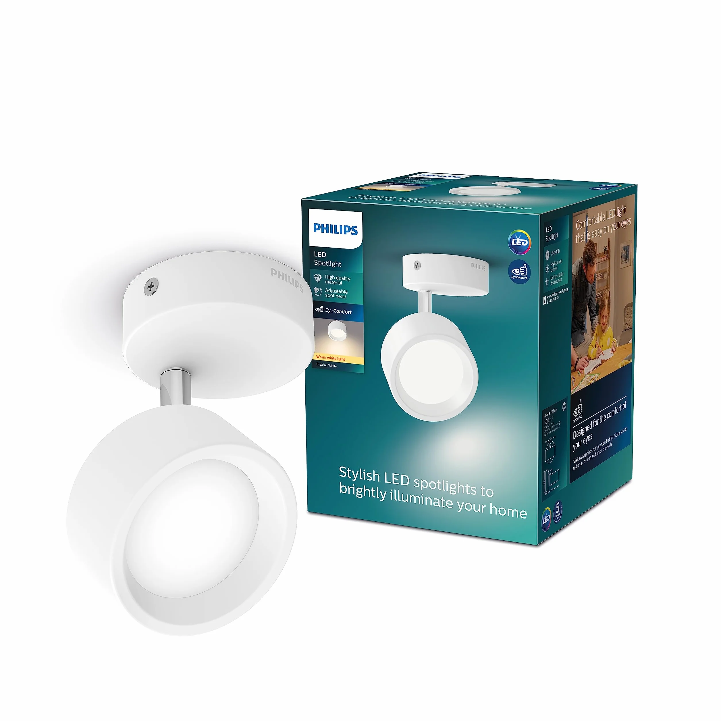 Philips Oprawa Punktowa Bracia Spot 1x5.5W 2700K, Biały