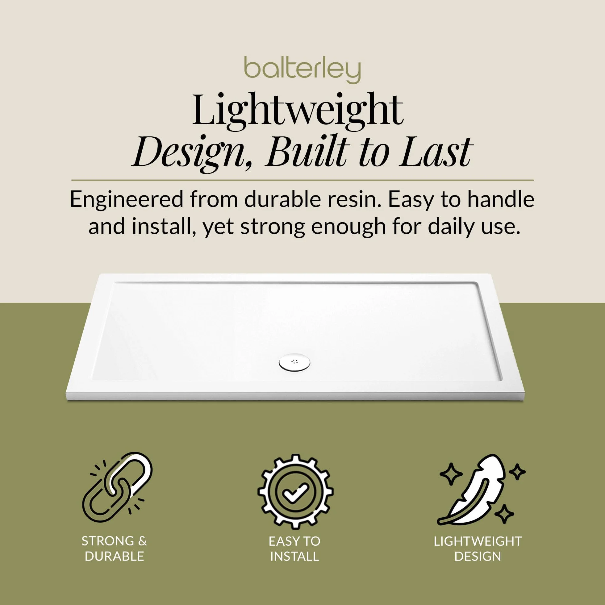 Pearlstone prostokątny brodzik prysznicowy (odpady nie są dołączone) - 1300 mm x 800 mm - biały