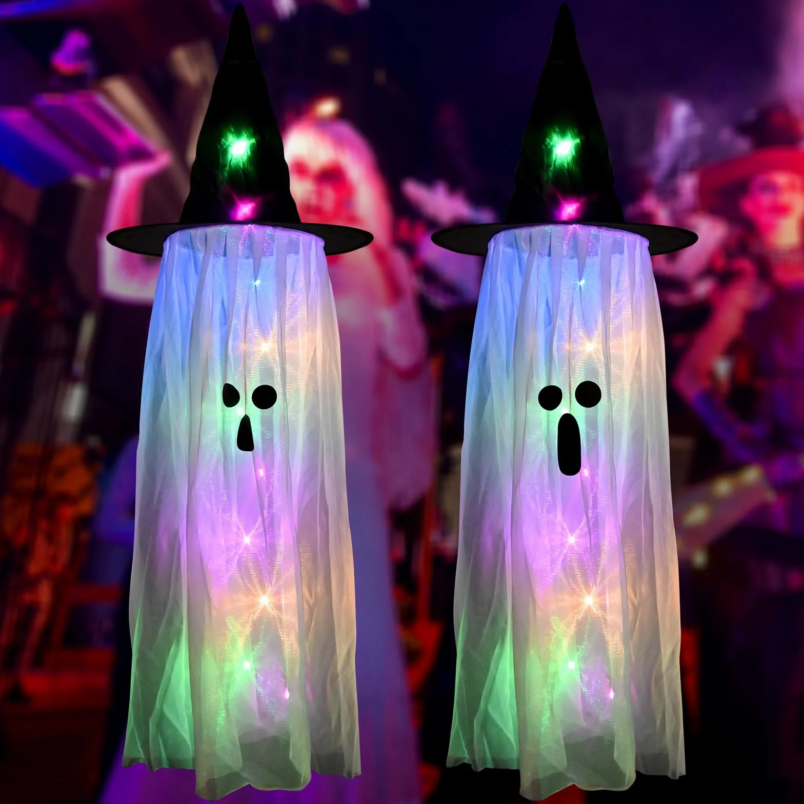 Halloween wiszące dekoracje świecący kapelusz ducha LED