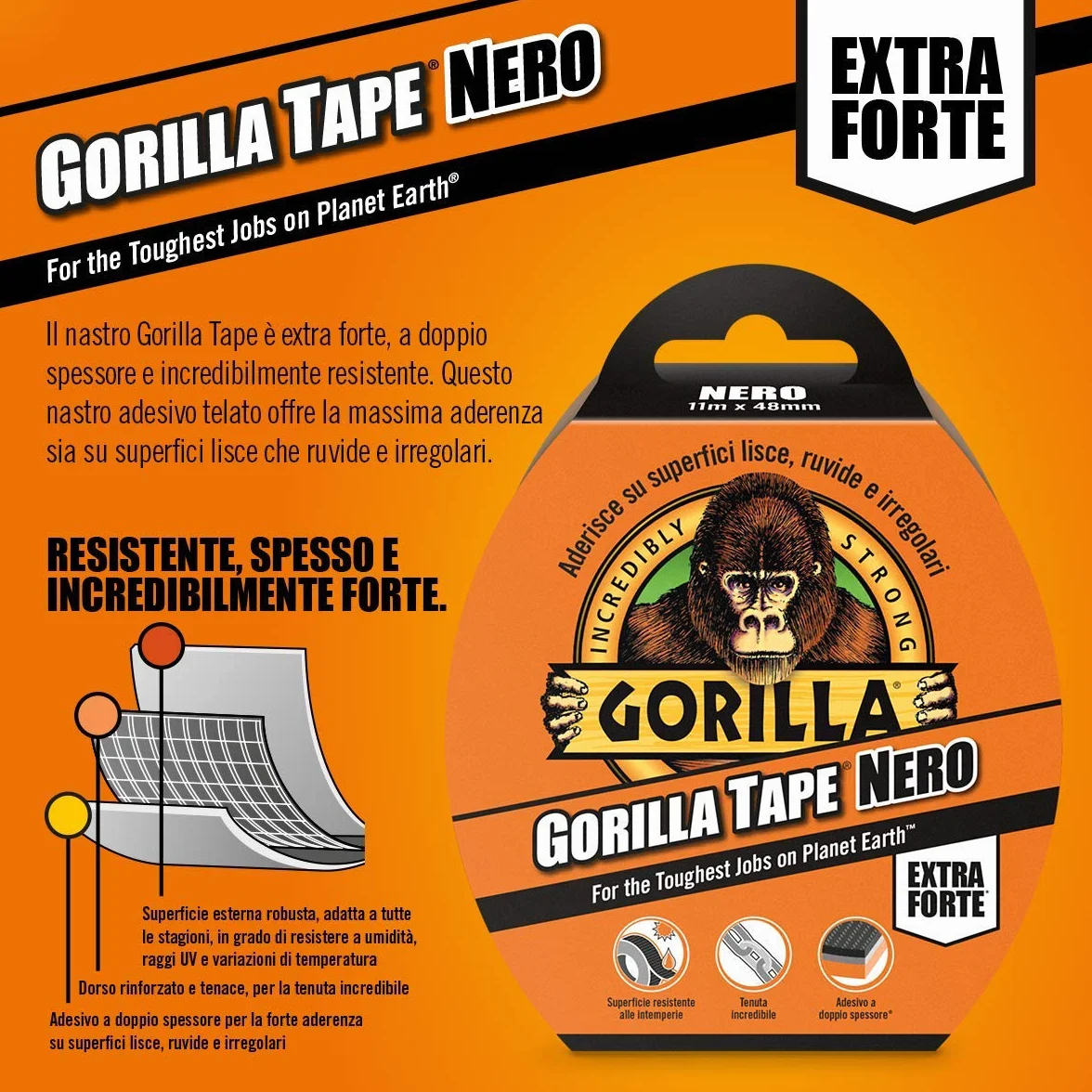 Gorilla Taśma, 11 m, czarna