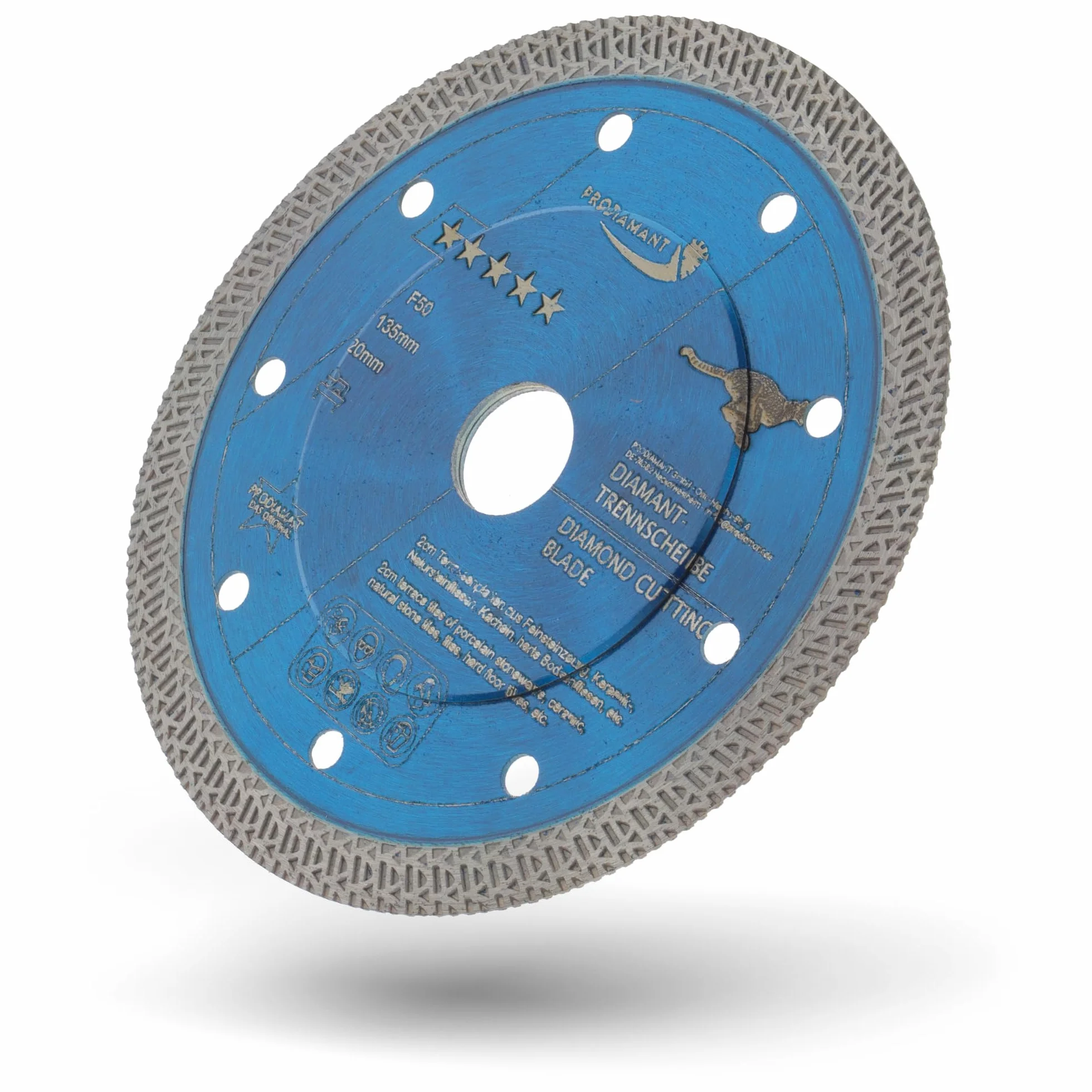 PRODIAMANT Diamentowa tarcza tnąca F50 135 mm x 20 mm do płytek i gresu | akcesoria do automatycznych przecinarek do płytek stołowych | pasuje m.in. do TCSA1200 | Turbo 1,2 mm segment