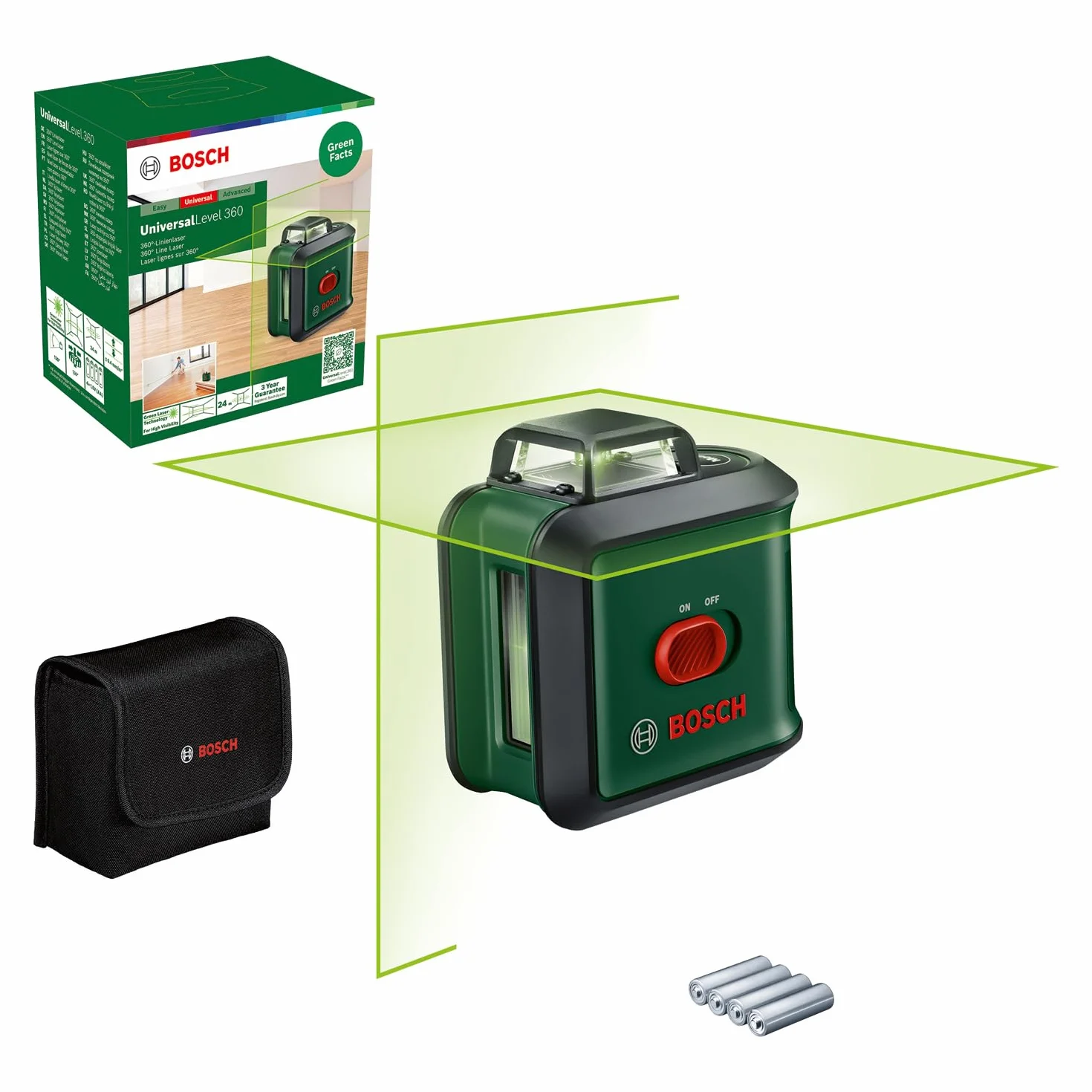 Bosch Home And Garden Laser Krzyżowy Universallevel 360 (Linie Laserowe: Pionowa + Pozioma, w Tym 360° do Wyrównywania Elementów w Całym Pomieszczeniu, Opakowanie Kartonowe)