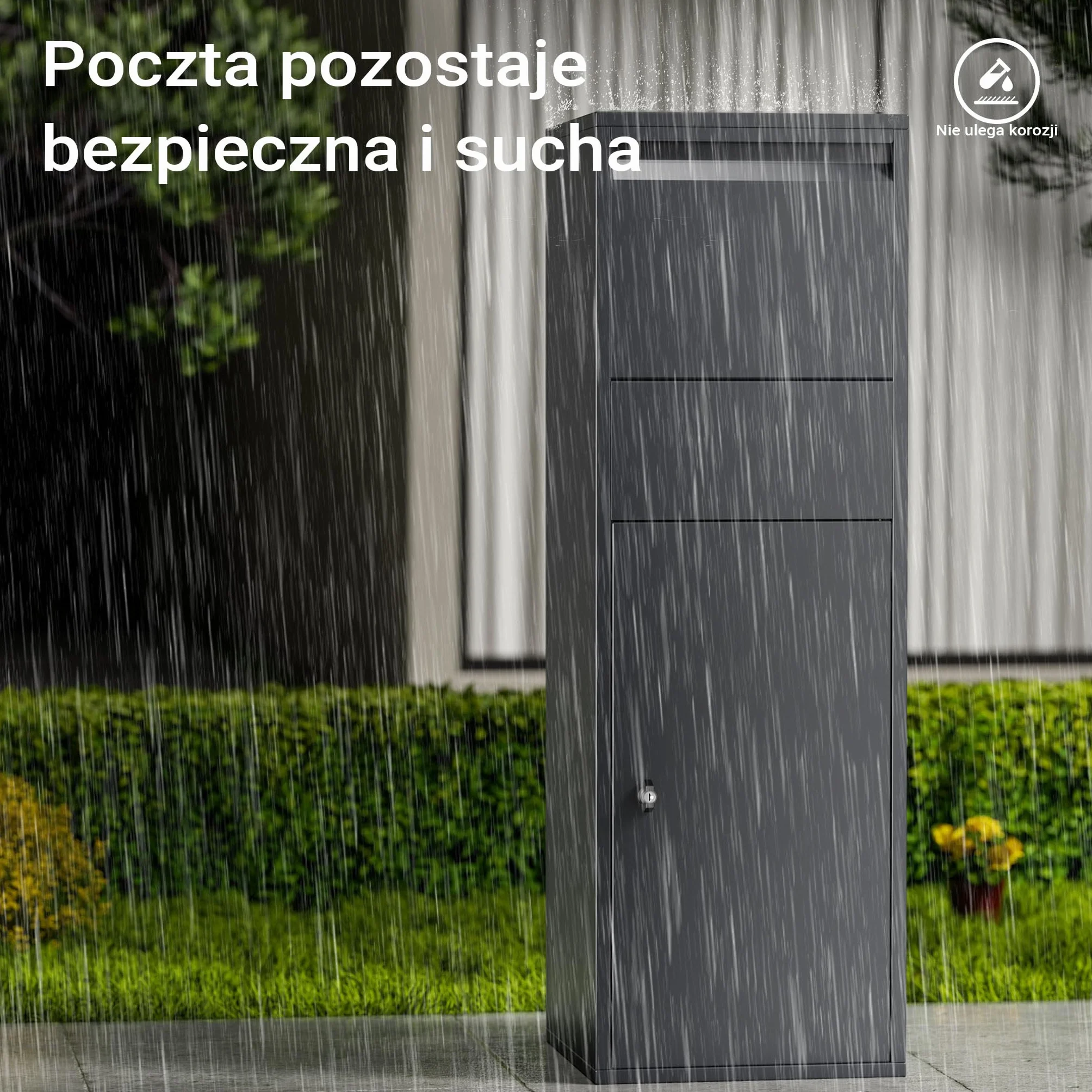 Wiltec Wolnostojąca skrzynka na listy i paczki antracytowa z zamkiem, zabezpieczenie korespondencji pojemnik na paczki S i L skrzynka kurierska