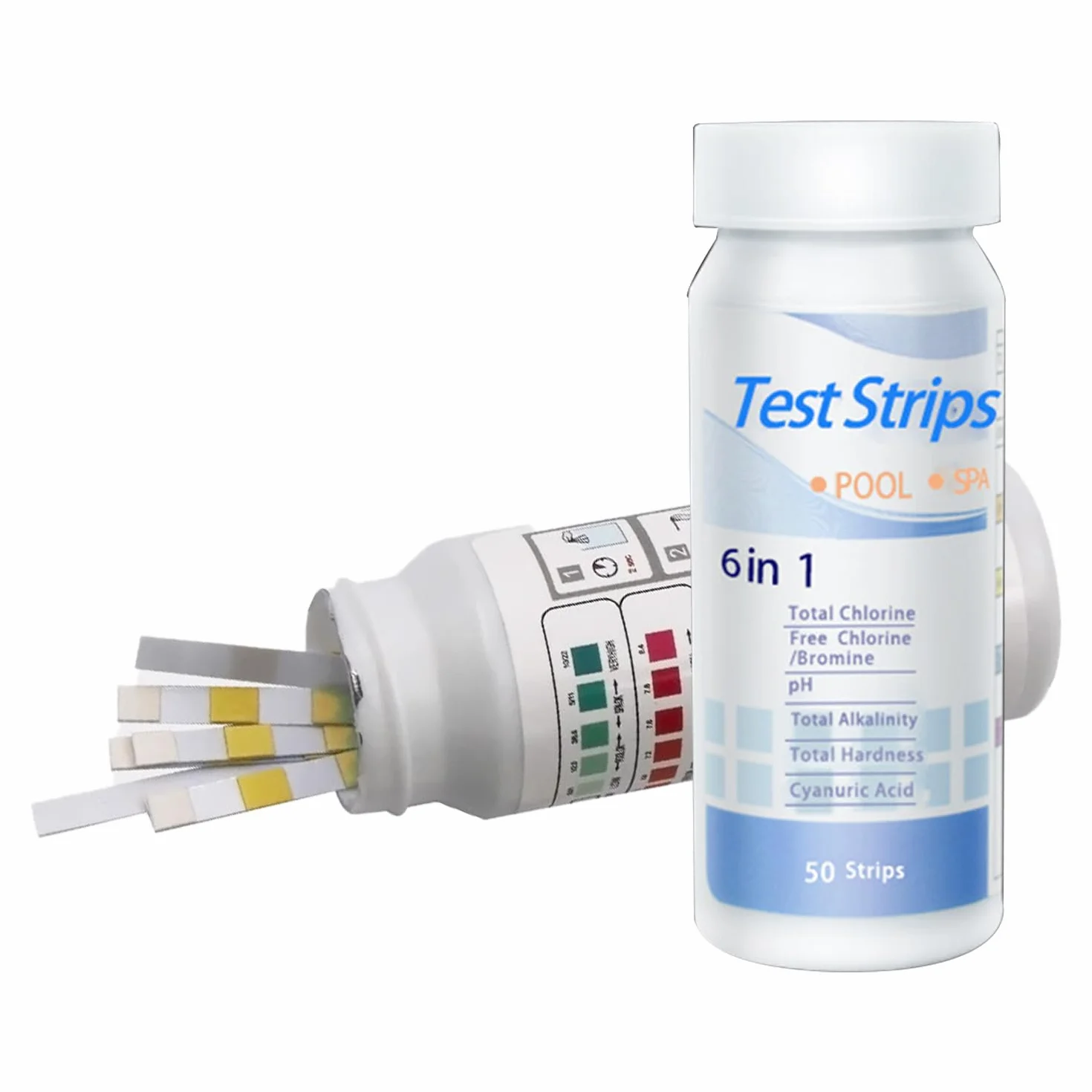 Onperpoe 100 sztuk 6 w 1, paski testowe pH i chloru, cyfrowe paski testowe wartości pH, tester wody, do akwarium, pomiar twardości wody, do testowania basenu, testowania kwasu cyjanurowego