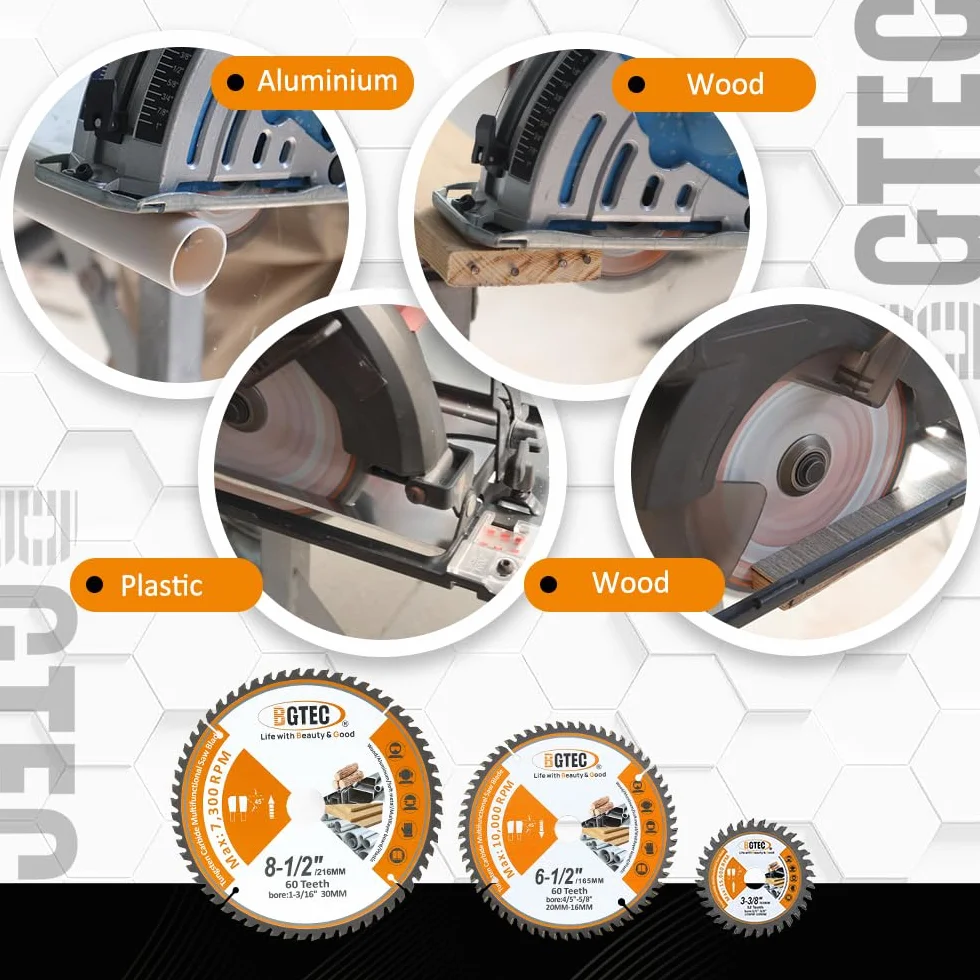 TCT Brzeszczot tarczowy Zęby z węglików spiekanych do ogólnego zastosowania 85 MM, 165MM, 216MM końcówki tnące do drewna, aluminium, plastiku i miedzi BGTEC, 3 sztuki