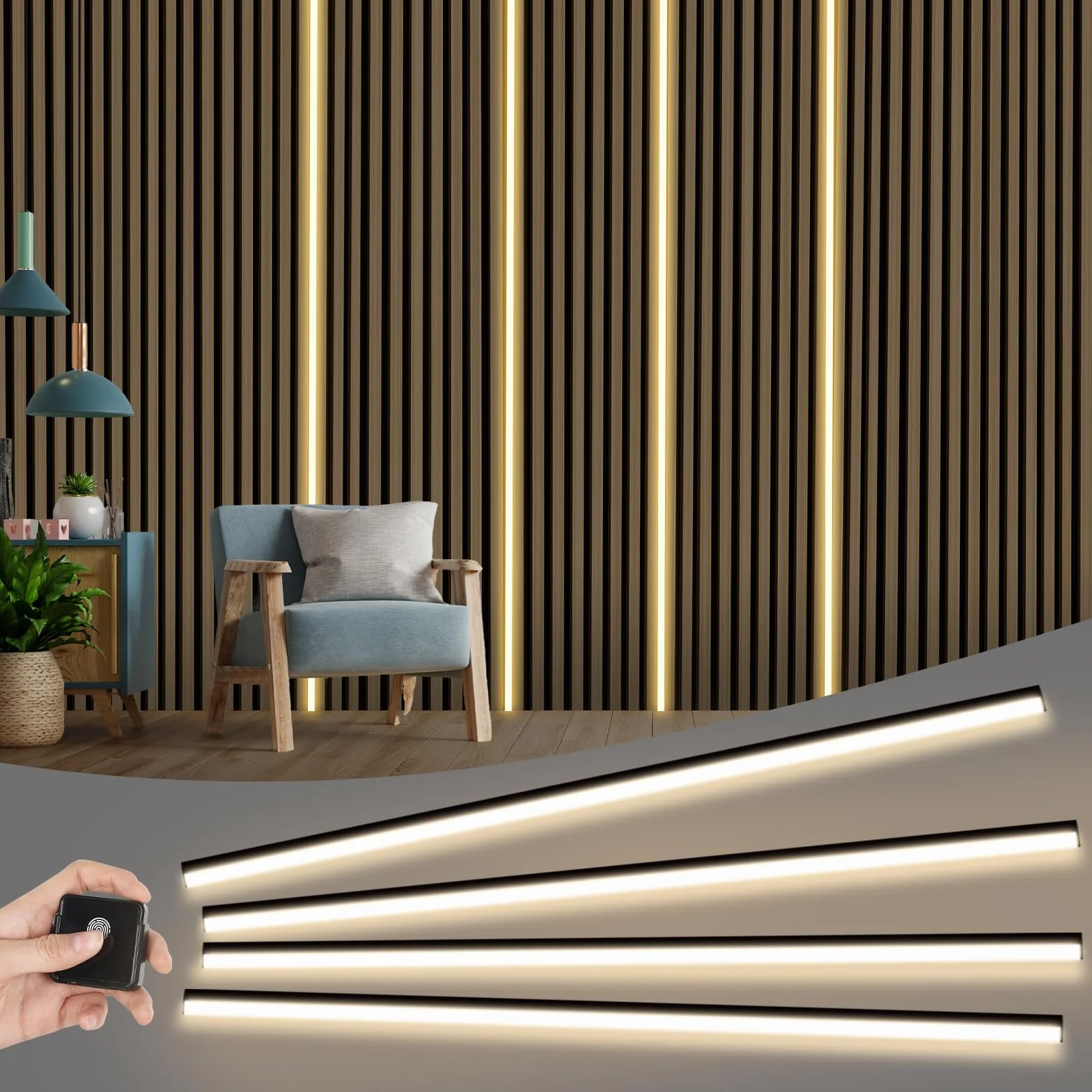 LED do paneli akustycznych, 2,4 m, wbudowane panele akustyczne, oświetlenie, przyciemniane panele akustyczne LED z przełącznikiem dotykowym, do paneli akustycznych, regałów, szafek, możliwość