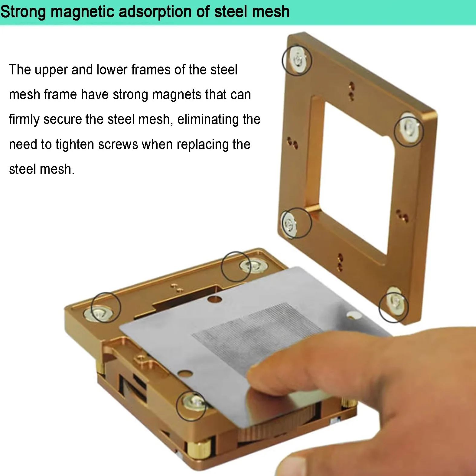 Stacja Reballing BGA, automatyczny magnetyczny uchwyt szablonu, zestaw do lutowania ze stopu aluminium, regulowana wysokość siatki stalowej, kompatybilna z 80 x 80 mm i 90 x 90 mm