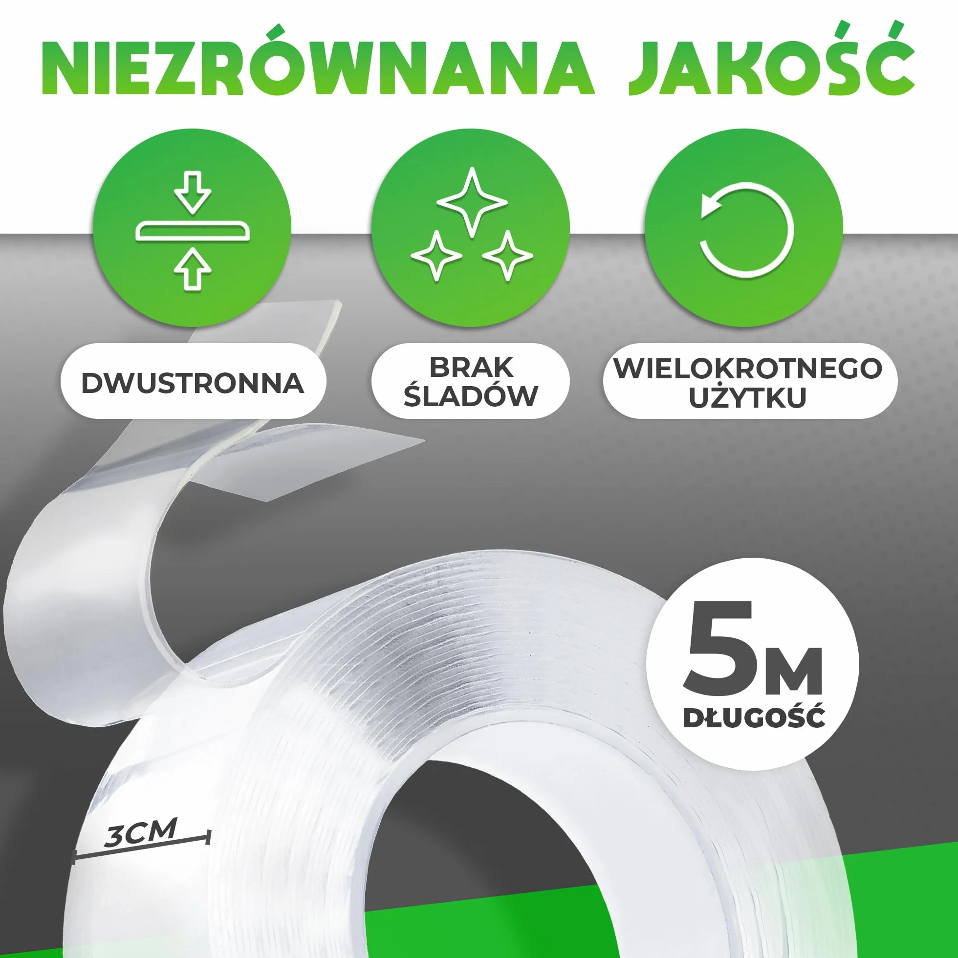 V1 Trade Taśma Nano 10m - Bardzo mocna taśma dwustronna przezroczysta do wielu zastosowań - Zmywalna taśma wielokrotnego użytku
