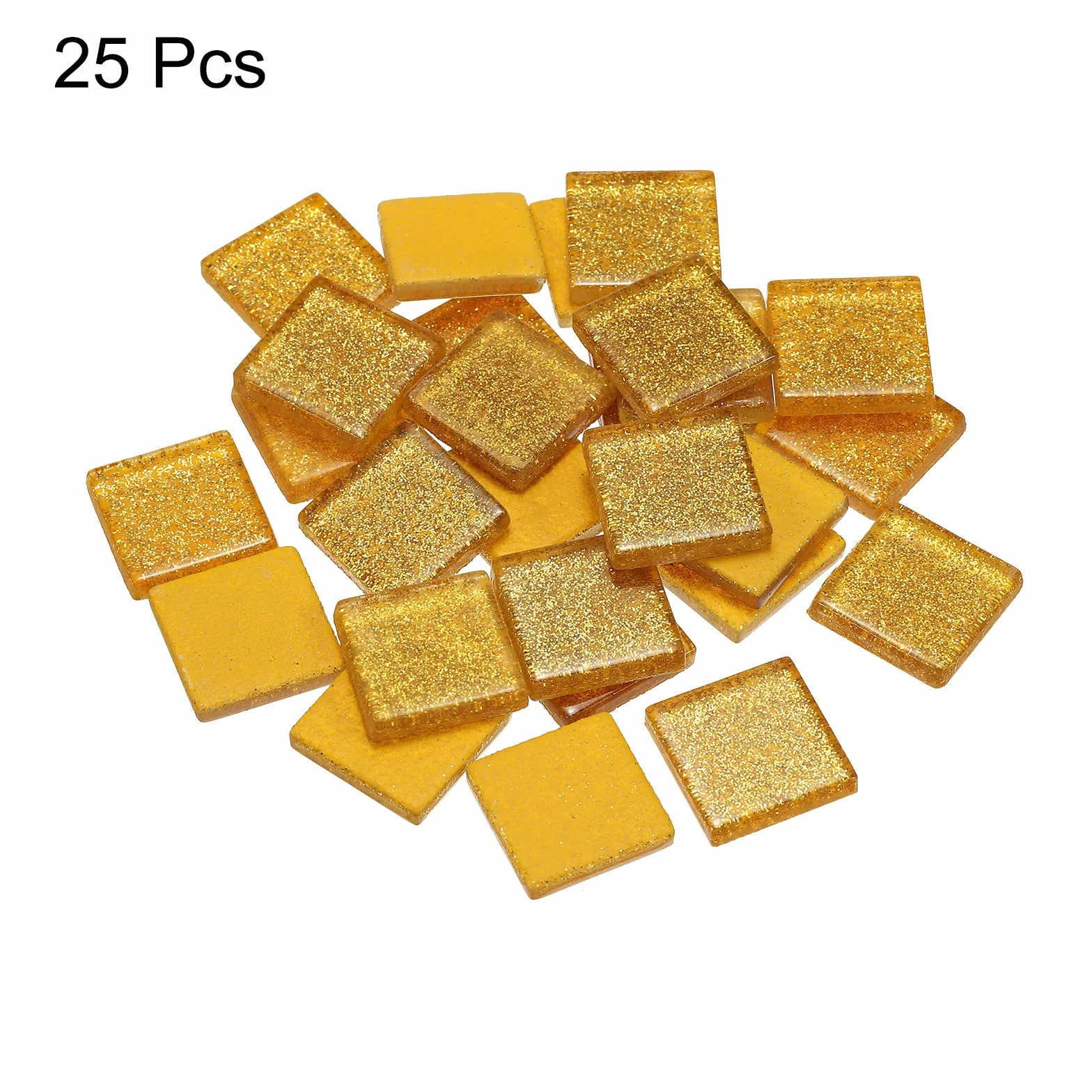 sourcing map Płytki mozaikowe, szklane, błyszczące, kryształowe, kwadratowe, brokatowe, kryształowe, 2 x 2 cm, do dekoracji domu, rzemiosła, opakowanie 25 (100 g złota)