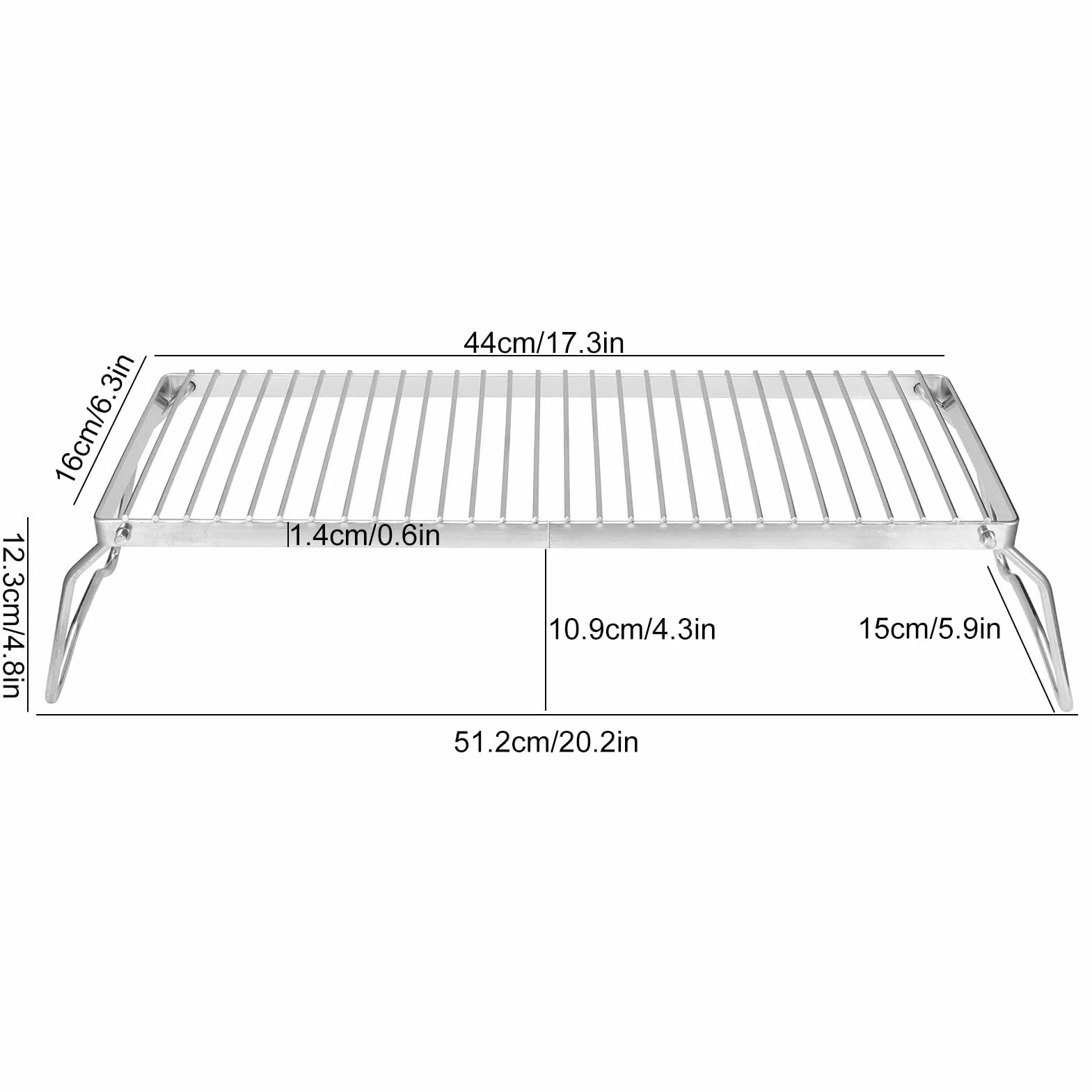 Grill Ogniskowy ze Stali Nierdzewnej, Przenośny Składany Grill Ognisko Ruszt do Grilla Uniwersalny Stojak Na Grilla Na Kemping Na Zewnątrz Domu 44 X 16 Cm
