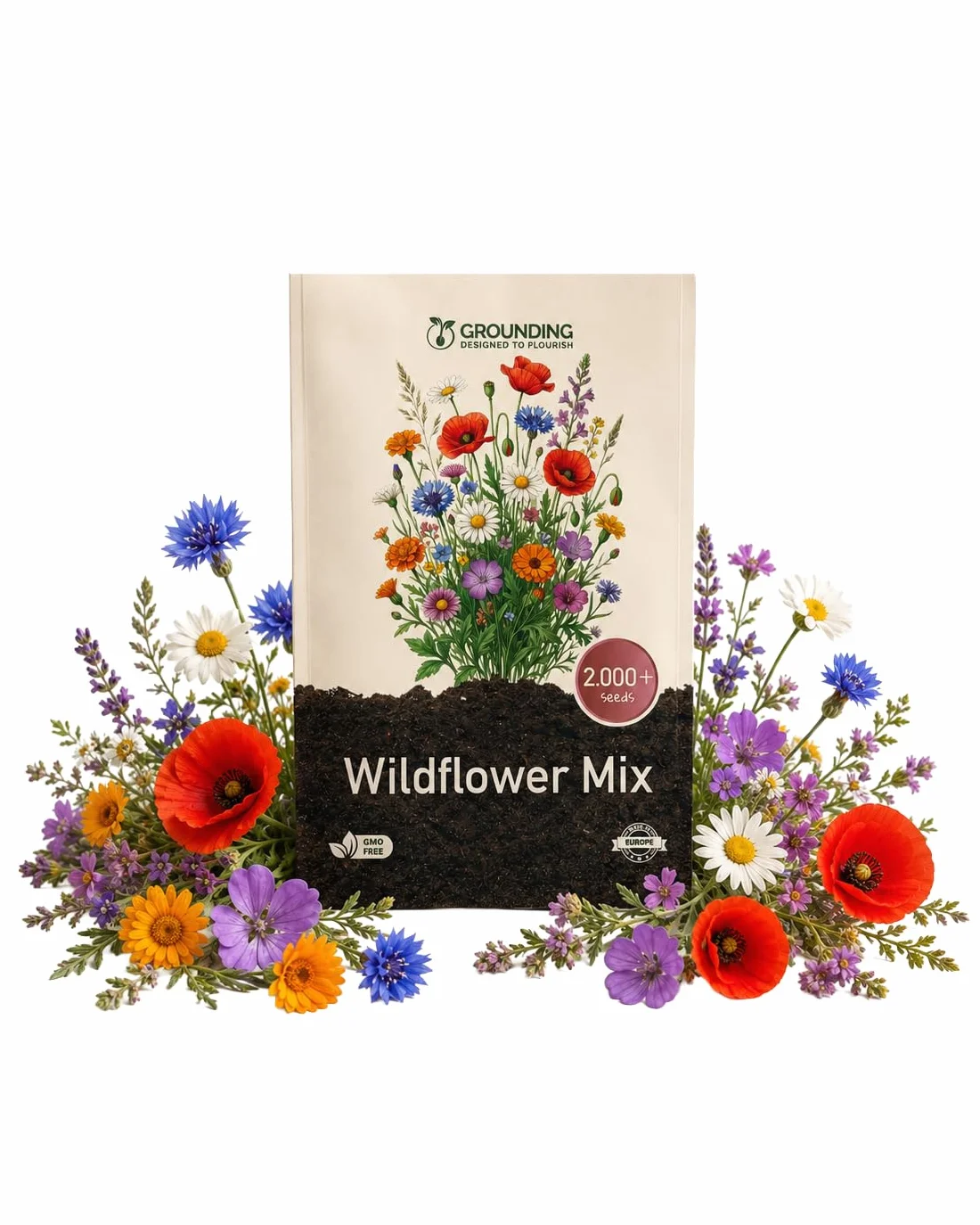 Grounding - Wildflower Mix Seeds Multicolor, 2000+ seeds - Rustic meadow effect, attracts pollinators (bees & butterflies) - European Quality