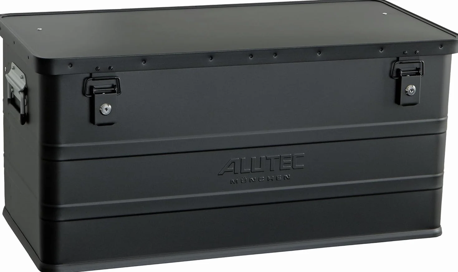 ALUTEC Pudełko aluminiowe Classic 93 (kolor czarny, pojemność 93 l, wymiary wewnętrzne (dł. x szer. x wys.) 750 x 350 x 355 mm/wymiary zewnętrzne (dł. x szer. x wys.) 775 x 385 x 375 mm, pudełko do
