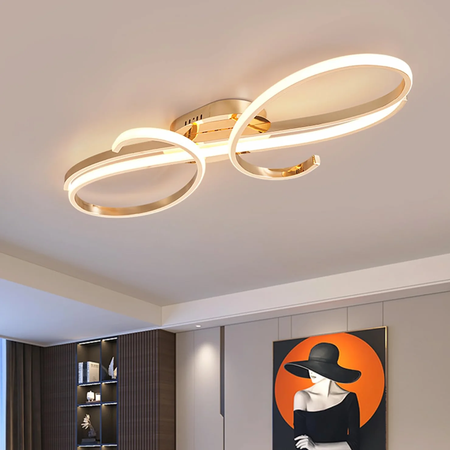 Nowoczesna lampa sufitowa LED Oświetlenie sufitowe Ściemnialne ze zdalnym sterowaniem Jadalnia Lampa wisząca Kreatywne oświetlenie sufitowe Nowoczesne oświetlenie wiszące w salonie (Złoty, 100cm)