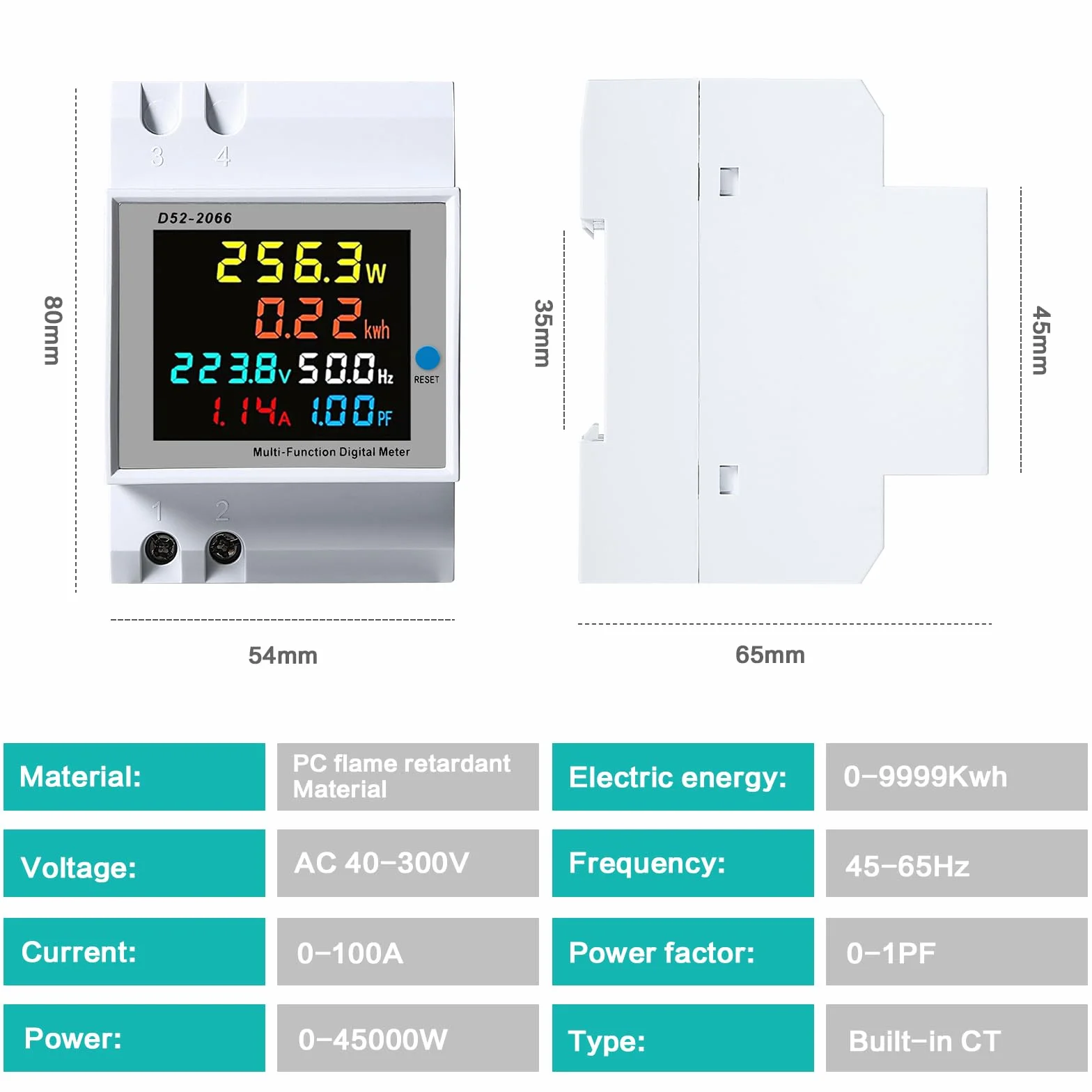 Jadeshay Licznik energii AC 40-300 V, 100 A, cyfrowy, wielofunkcyjny, woltomierz, do pomiaru zużycia prądu, napięcia, prądu, współczynnika częstotliwości