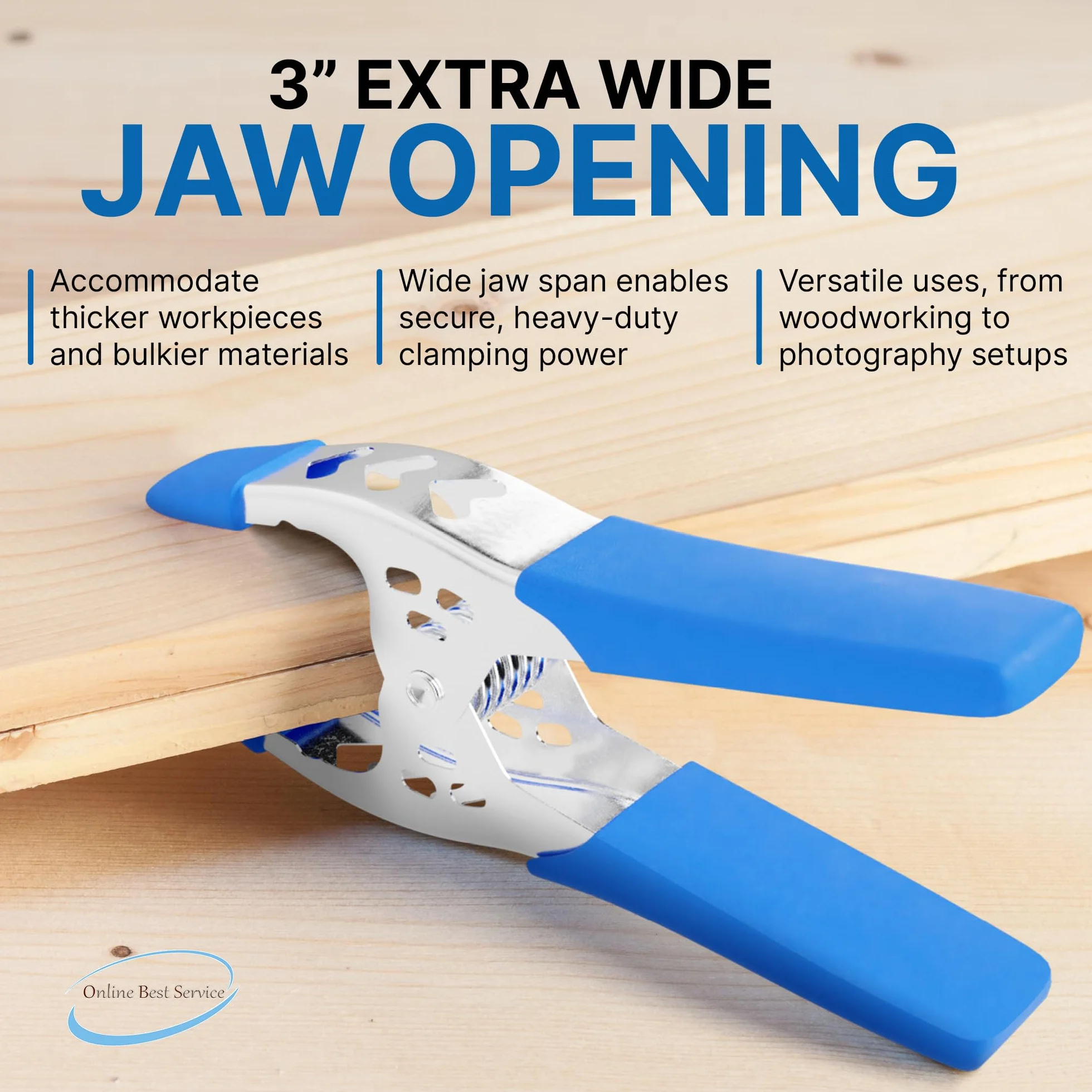 FactorDuty Zestaw 61-15 cm zacisk sprężynowy duży super wytrzymały sprężynowy metal niebieski - 6,5 cm otwór szczękowy