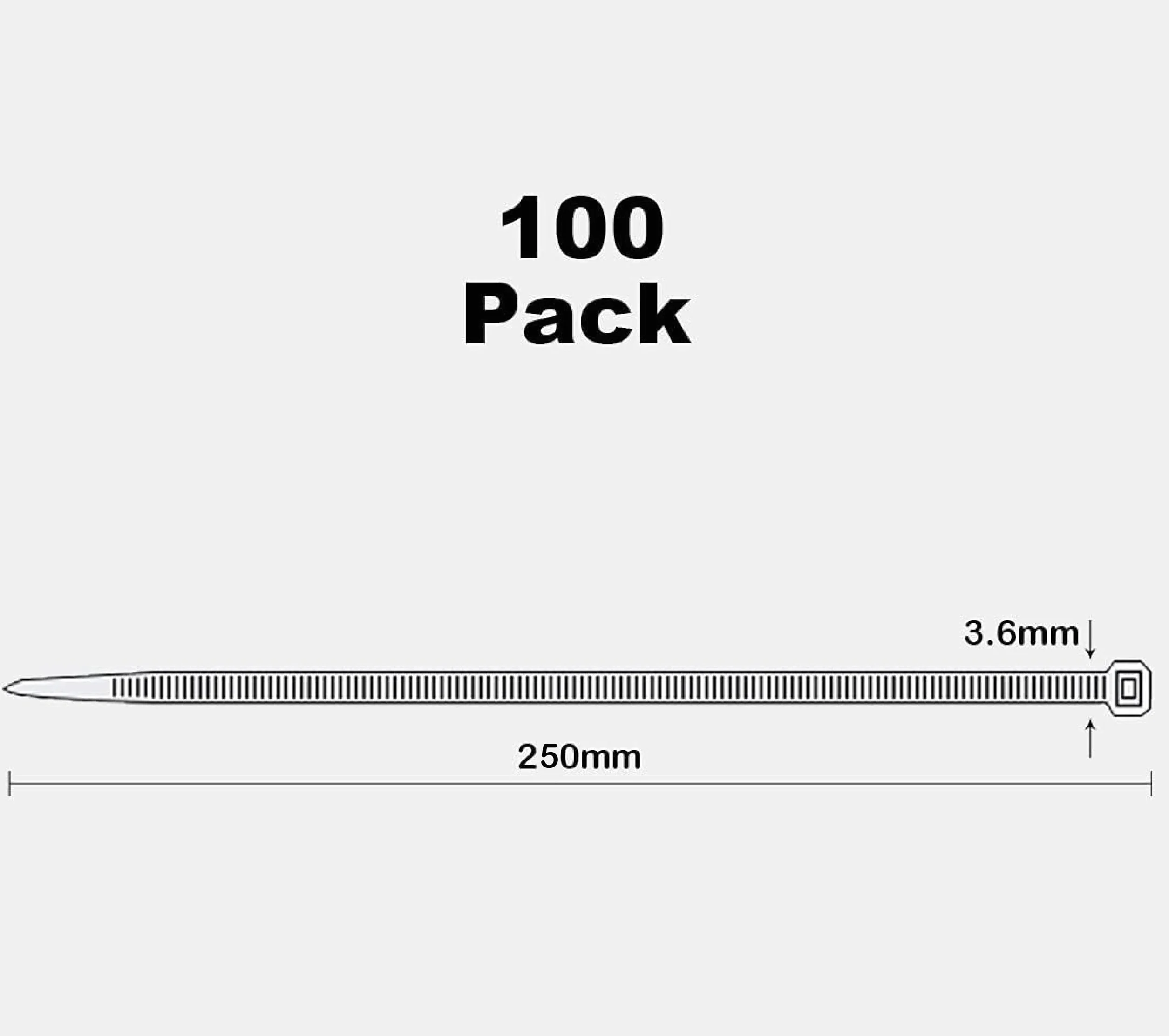 100 sztuk 250 mm × 3,6 mm, białe opaski kablowe o wytrzymałości na rozciąganie 18 kg, odporne na promieniowanie UV, nylonowe, tworzywo sztuczne, samoblokujące, wielofunkcyjne opaski kablowe