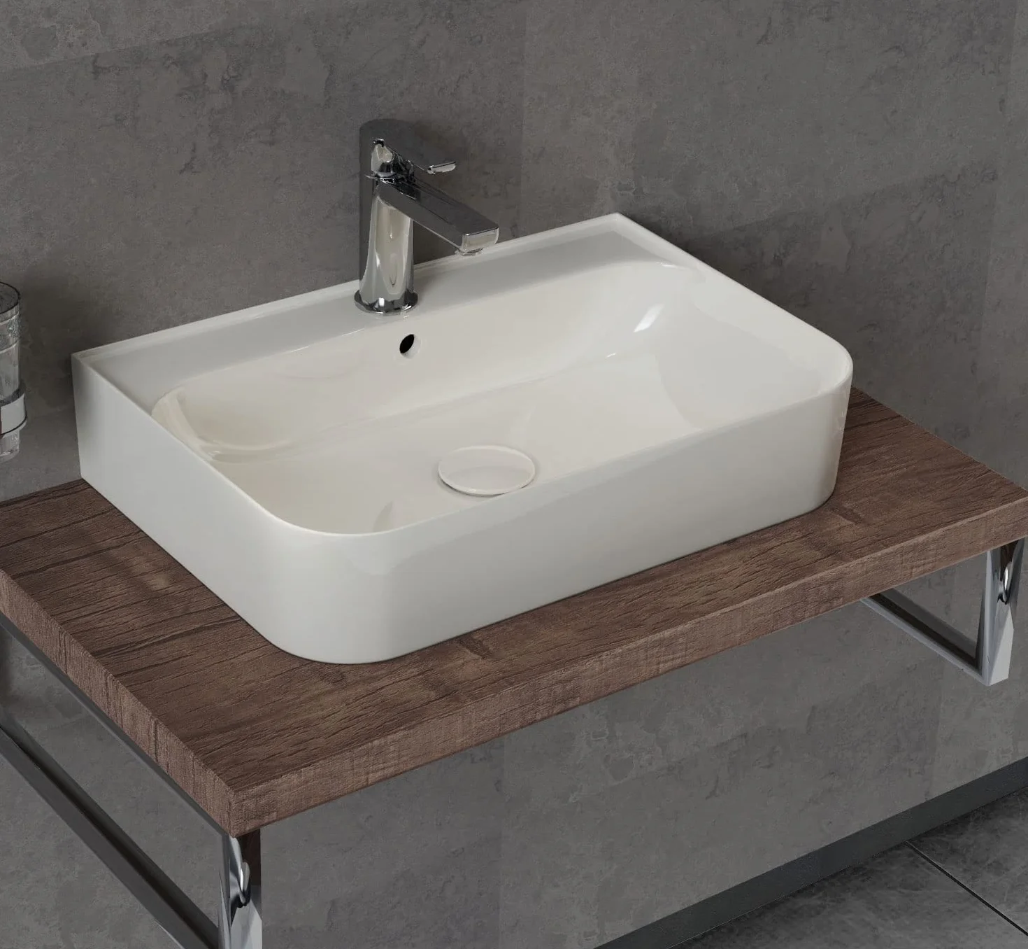 Aqua Bagno | Kwadratowa Umywalka Nablatowa, Biała, Błyszcząca, Ceramiczna, Do Rąk, Szerokość 55 cm