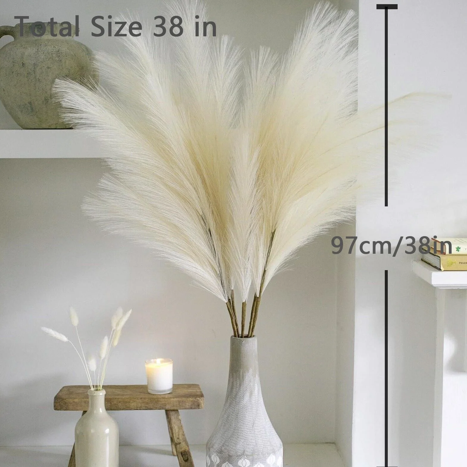 7 łodyg, sztuczna trawa pampasowa, dekoracja, wysoka trawa pampasowa, na podłogę, puszysta, sztuczna trawa pampasowa, do dekoracji ślubnej w stylu boho, do domu, 100 cm, beżowa