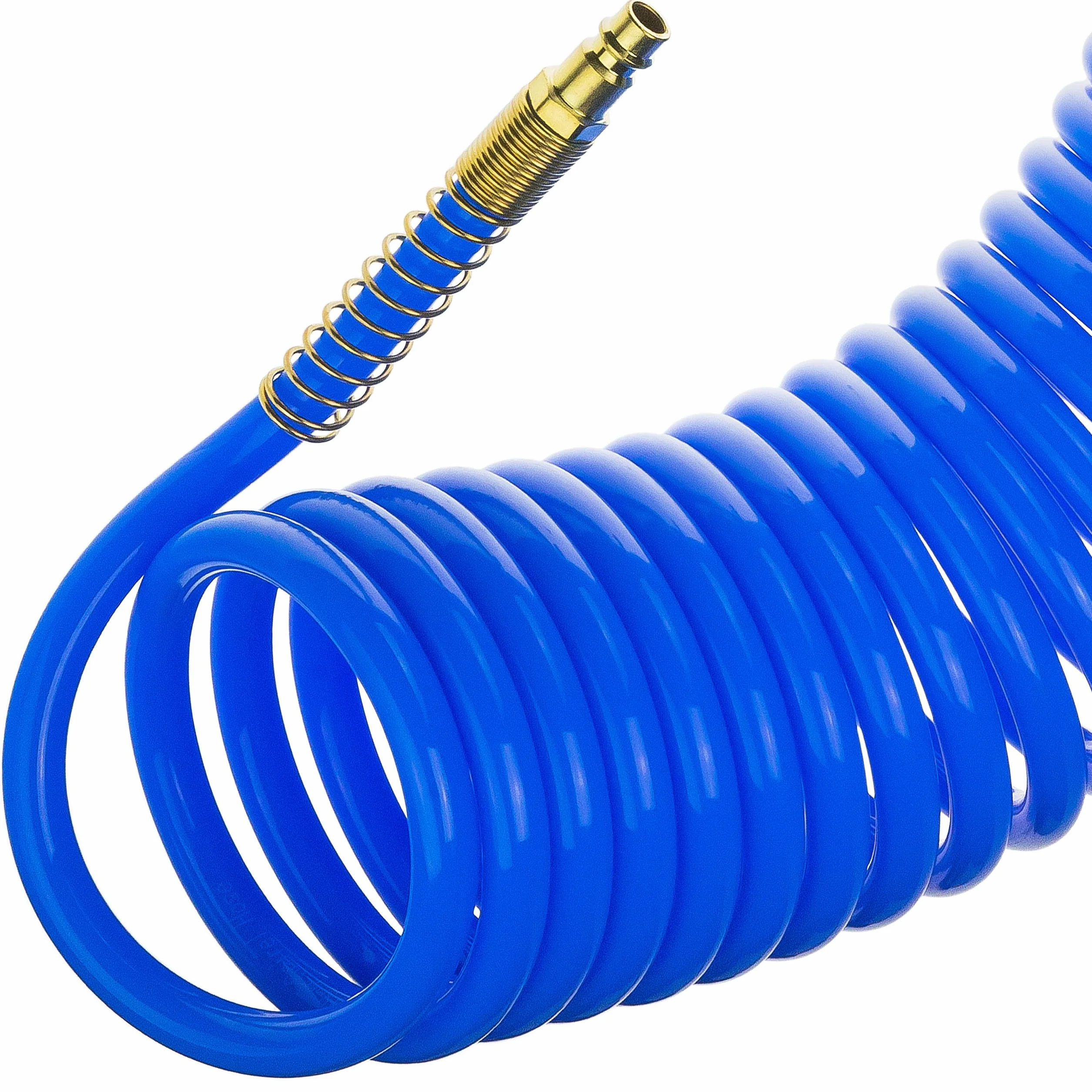 Wąż spiralny pneumatyczny SP-PU 10 m, wąż pneumatyczny 8/12mm z PU, maks. ciśnienie 10 bar, z ochroną przed zginaniem i szybkozłączem, nadaje się do narzędzi pneumatycznych