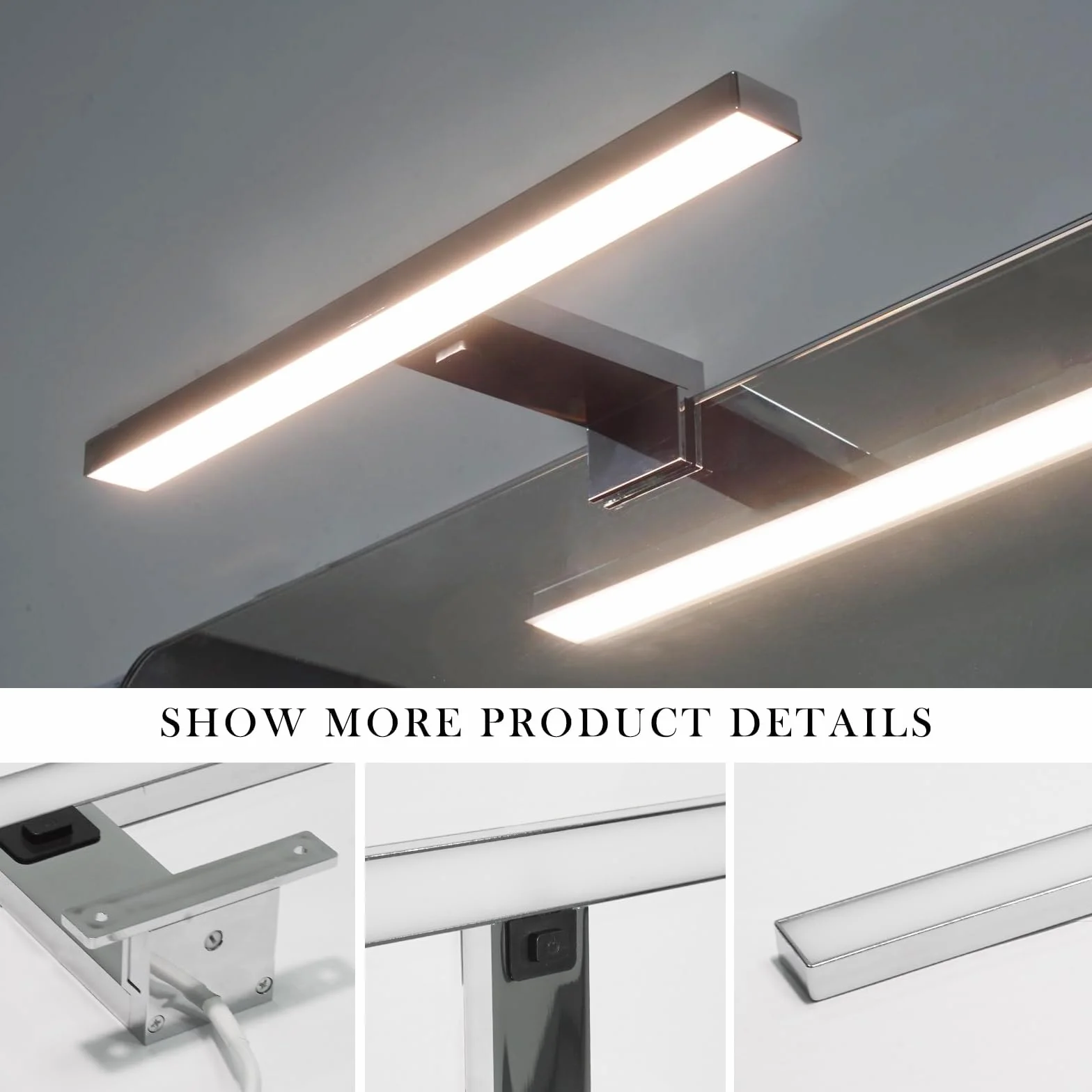 DEELUX Lampa LED na lustro z przełącznikiem, 30 cm, 500 lm, 5 W, lampa łazienkowa 4000 K, neutralna biel, 230 V, lampa łazienkowa 230 V, do łazienki, wodoszczelna IP44